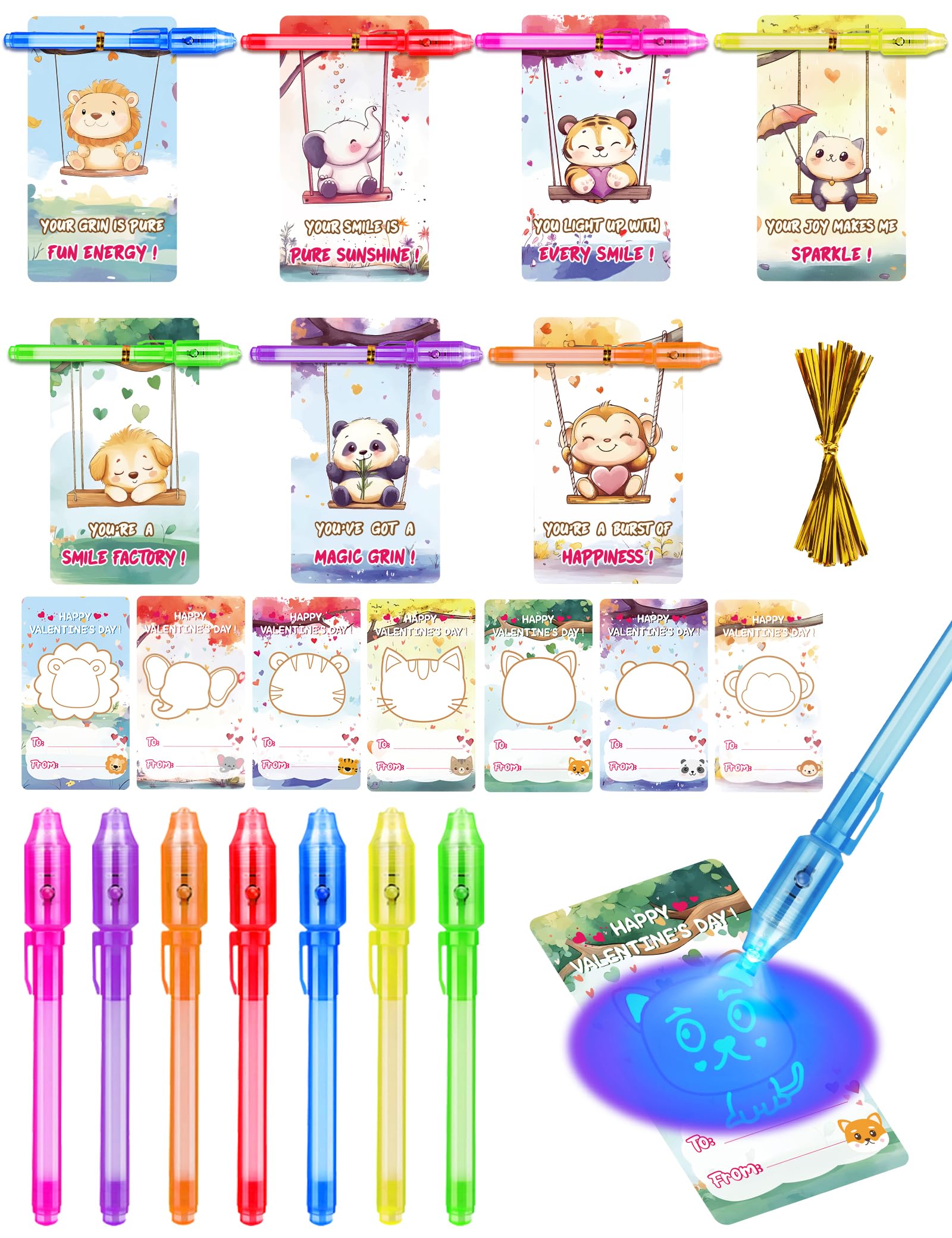 JoyFiesta 28 PCS Valentines Day Cards for Kids School With Invisible Ink Pens, Valentines Day Gifts, Valentines Exchange Gifts， Valentine School