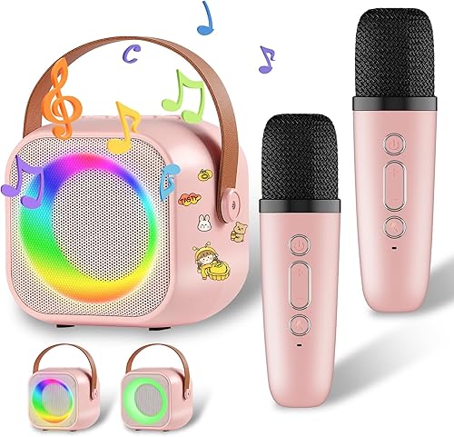 YancEudora Máquina de karaoke para niños, altavoz Bluetooth portátil con 2 micrófonos inalámbricos, mini máquina de karaoke juguetes para niñas y