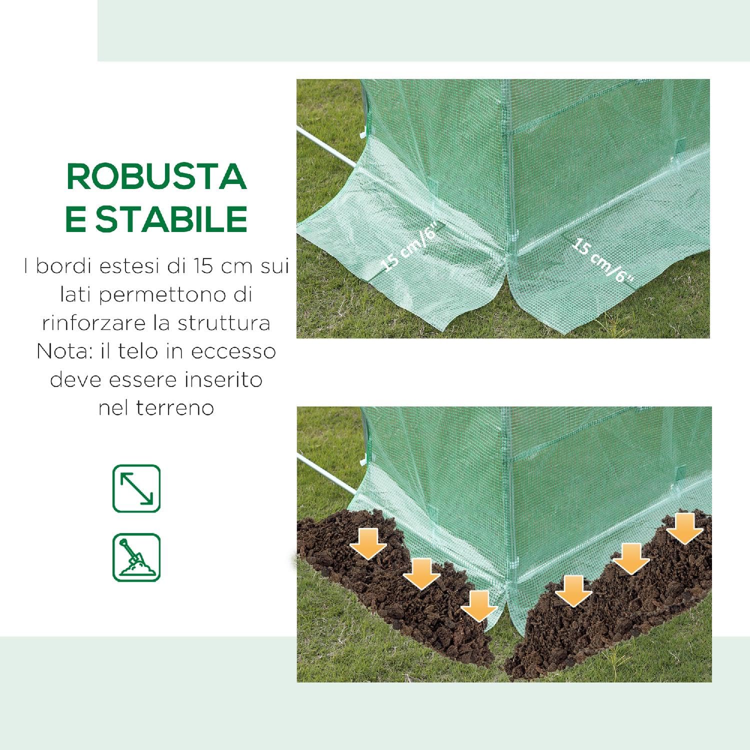 Telo per Serra da Giardino in Pe con 12 Finestre Porta Avvolgibile e Bordi Interrati 6x3x2 m Verde
