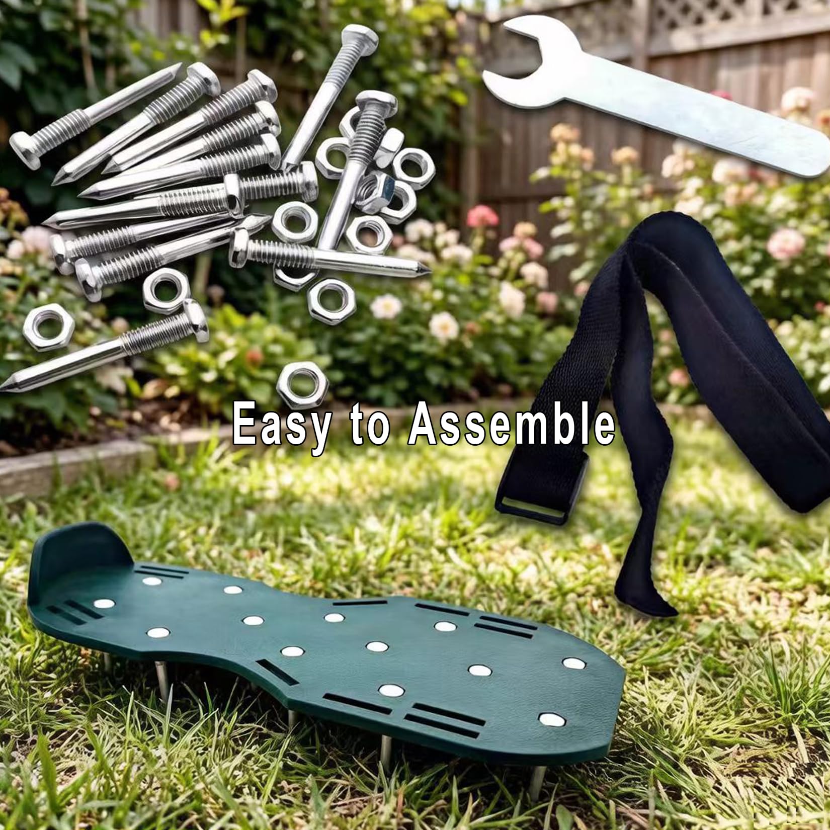 Markeny Rasenbelüfter-Schuhe, Spikes, ideal einfach zu montieren, strapazierfähig, 4 verstellbare Riemen, Yard Rasen-Boden-Sandalen, Grün (1 Paar)
