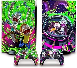 Skin Poster PS5 Skin Protective Wrap Cover Vinyl Sticker Decals for Playstation 5 Disk Version Console and Two Dual Sense 5 Sticker Skins Black PS5 Skin Console and Controller (Rick and Morty) [video game]