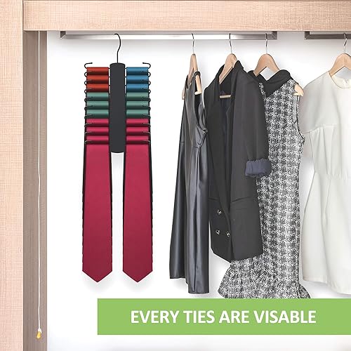 Miniatura 6 de Estante de corbata de madera para armario de hombres, 20 capacidades de almacenamiento, organizador de corbatas giratorio antideslizante,
