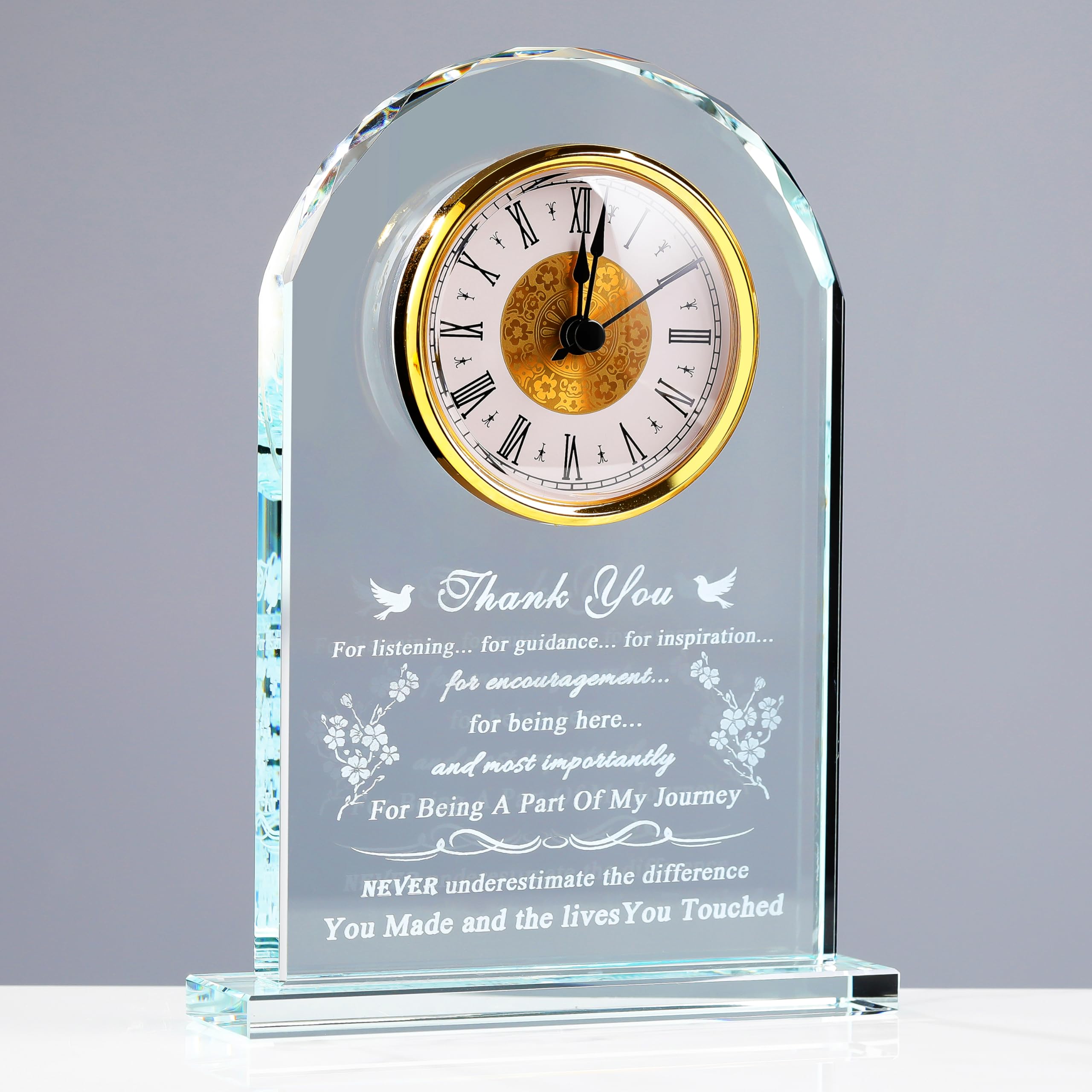 Thank You Gifts for Women Men - Crystal Clock Decor Engraved Presents for Teacher Doctor Nurse Boss Coworker - Inspirational Appreciation Gift for Female Male Leader Best Friends Grateful Keepsake