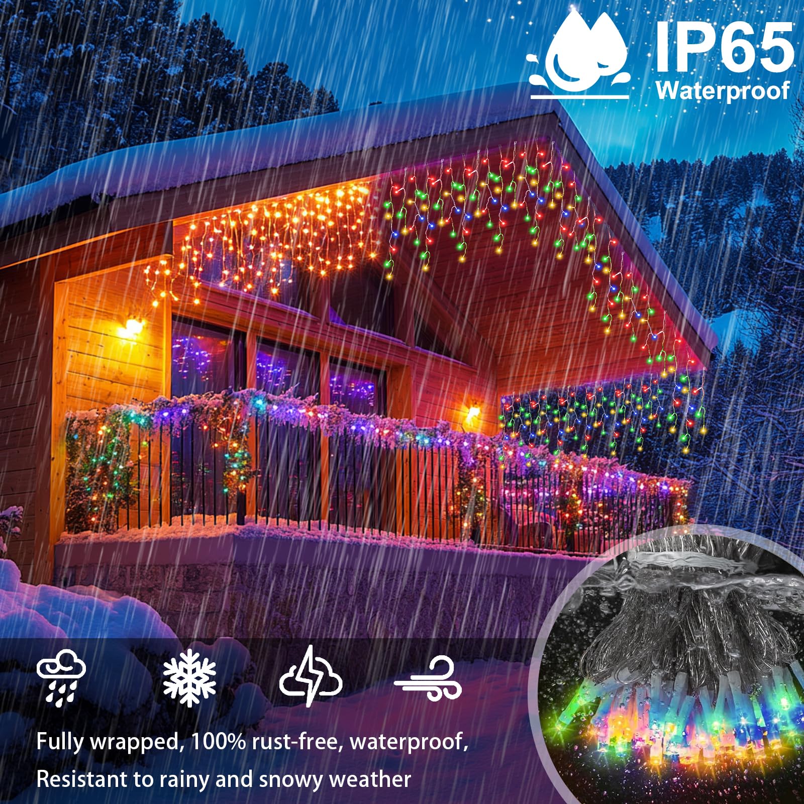 RJEDL 18+5M 600 LED Rinnovabili Luci di Natale da Esterno 3 in 1 Luci Natalizie da Esterno Cascata con 8 Modalità,Timer,Funzione Memoria Tenda Luminosa Esterno per Decorazioni Natalizie da Balcone