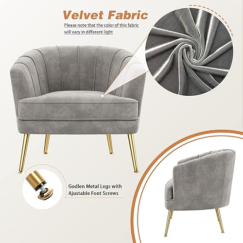Miniatura 8 de Andeworld Silla decorativa de terciopelo silla lateral moderna tapizada cómoda silla de club con patas de metal dorado para dormitorio sala de estar