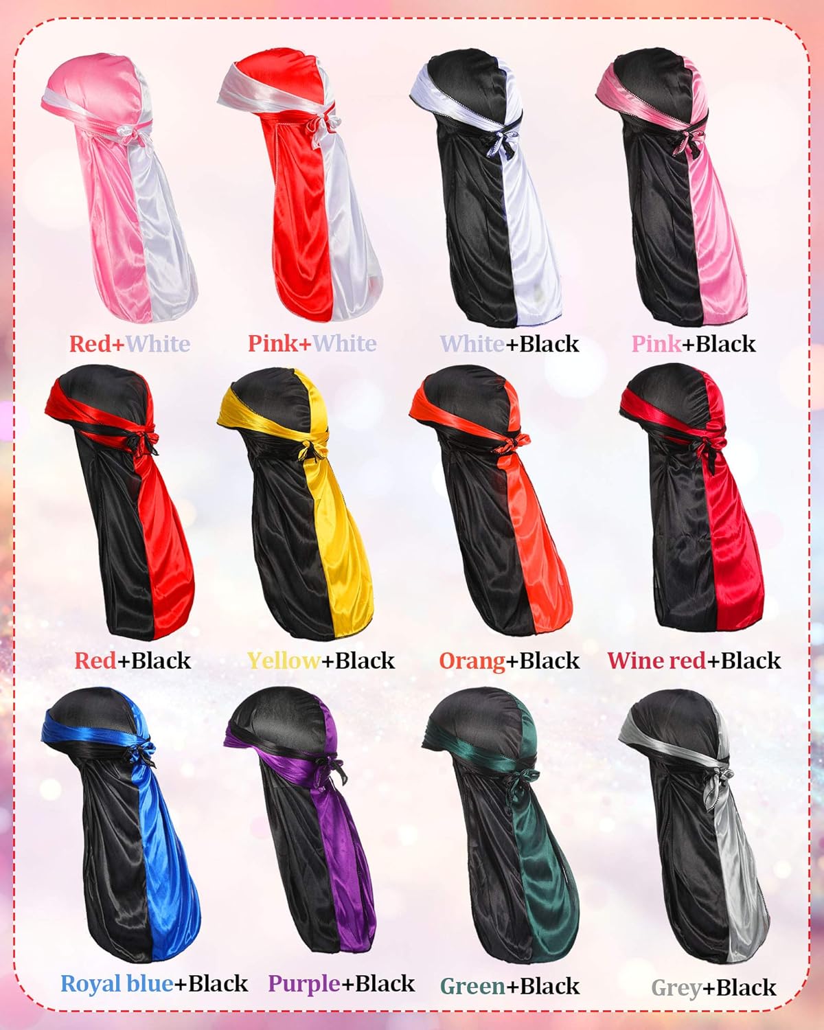 Geyoga 12 Pieces Silky Durag Pirate Cap Long Tail Headwraps for Men and Women Silky Durag Hip Hop Rapper Doo Rag Sleep Hat - Image 2