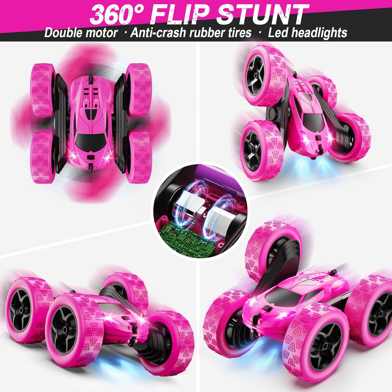RC Cars, Rose Remote Control Car for Girls, 2.4 GHZ Double Sided RC Stunt Car 360° Rotating Remote Control Crawler with Headlights Car Toys for 6 7 8 9 10 11 12 Girls Birthday Gift - Image 4