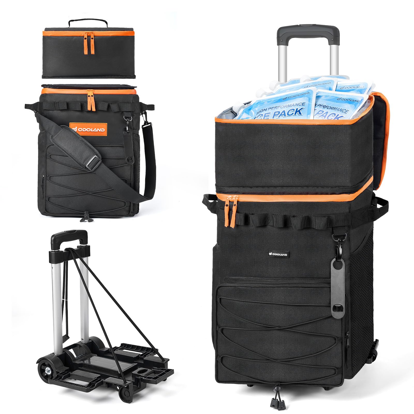 Odoland 72-Can Cooler Box on Wheels, Leakproof Insulated Soft Rolling Cooler Bag with Stable All Terrain Cart and Handle Collapsible for Camping Beach Fishing Picnic — image 1