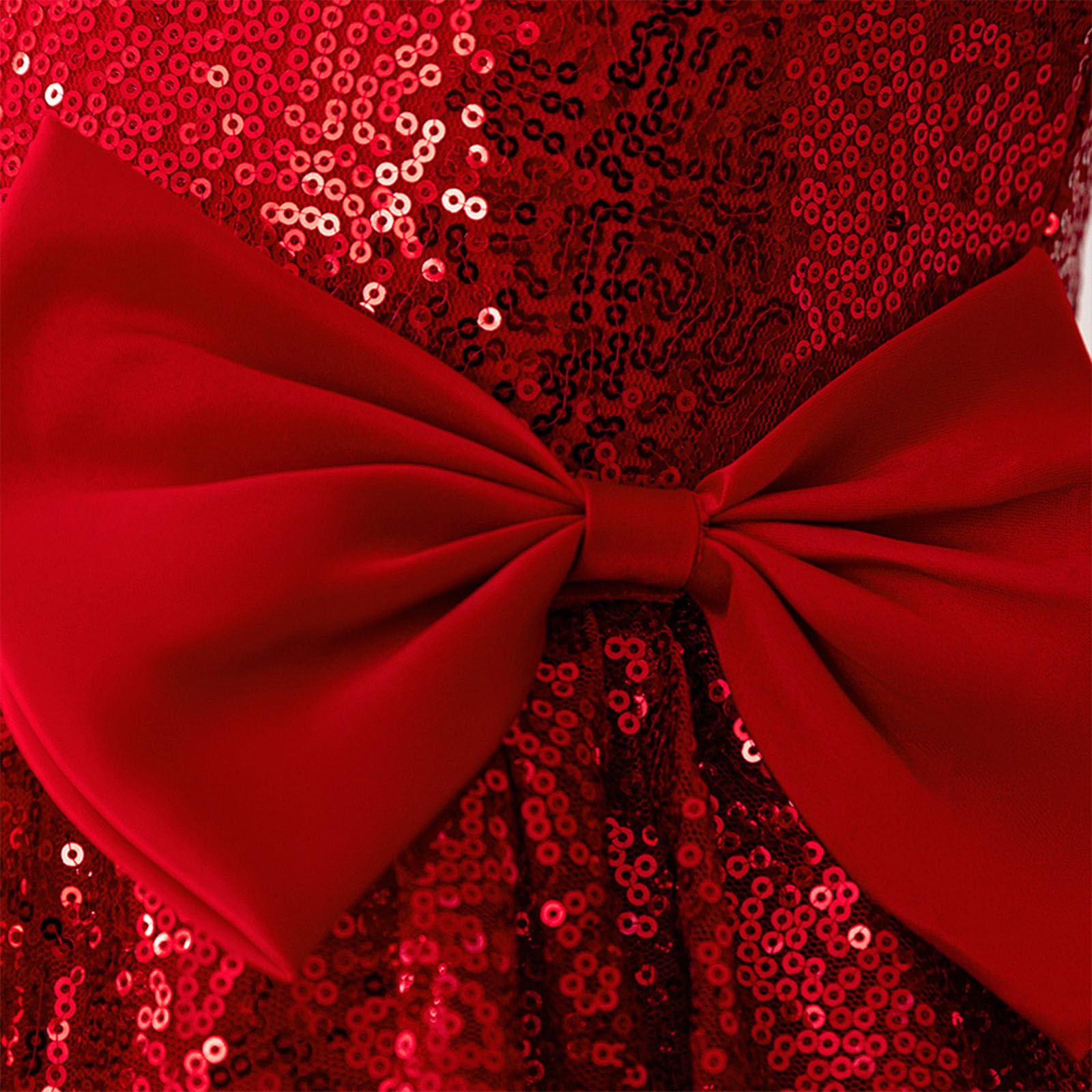 Generico Vestito Natale Bambina Abito da Festa Asimmetrico con Spalle Scoperte e Maniche Lunghe per Ragazze, con Elegante Orlo A Balze, per Eventi Festivi