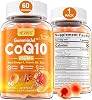 Sugar-Free CoQ10-250mg / 500mg Filled Gummies - Plus Omega-3, EPA + DHA, B3 & Zinc - Ultra Co Q-10 Supplements for Hear-t Health, Cellular Energy, Antioxidant Support, Up to 60 Day Supply, Vegan 60Cts