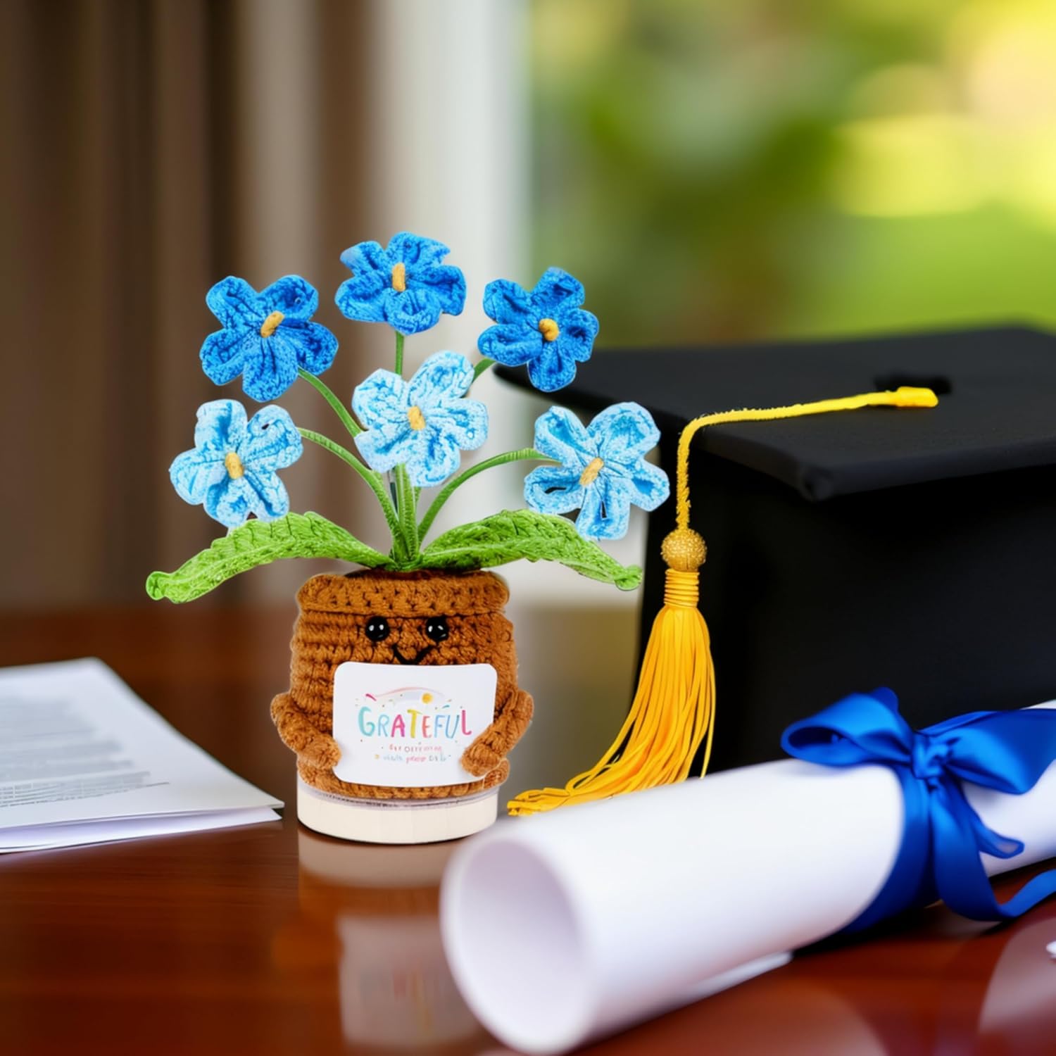 LAIDANLA Crochet Flowers for Women Small Handmade Blue Forget Me Not Graduation Friendship Cute Thank You Birthday Gifts for Mom Teachers Coworkers Best Friend - Image 9