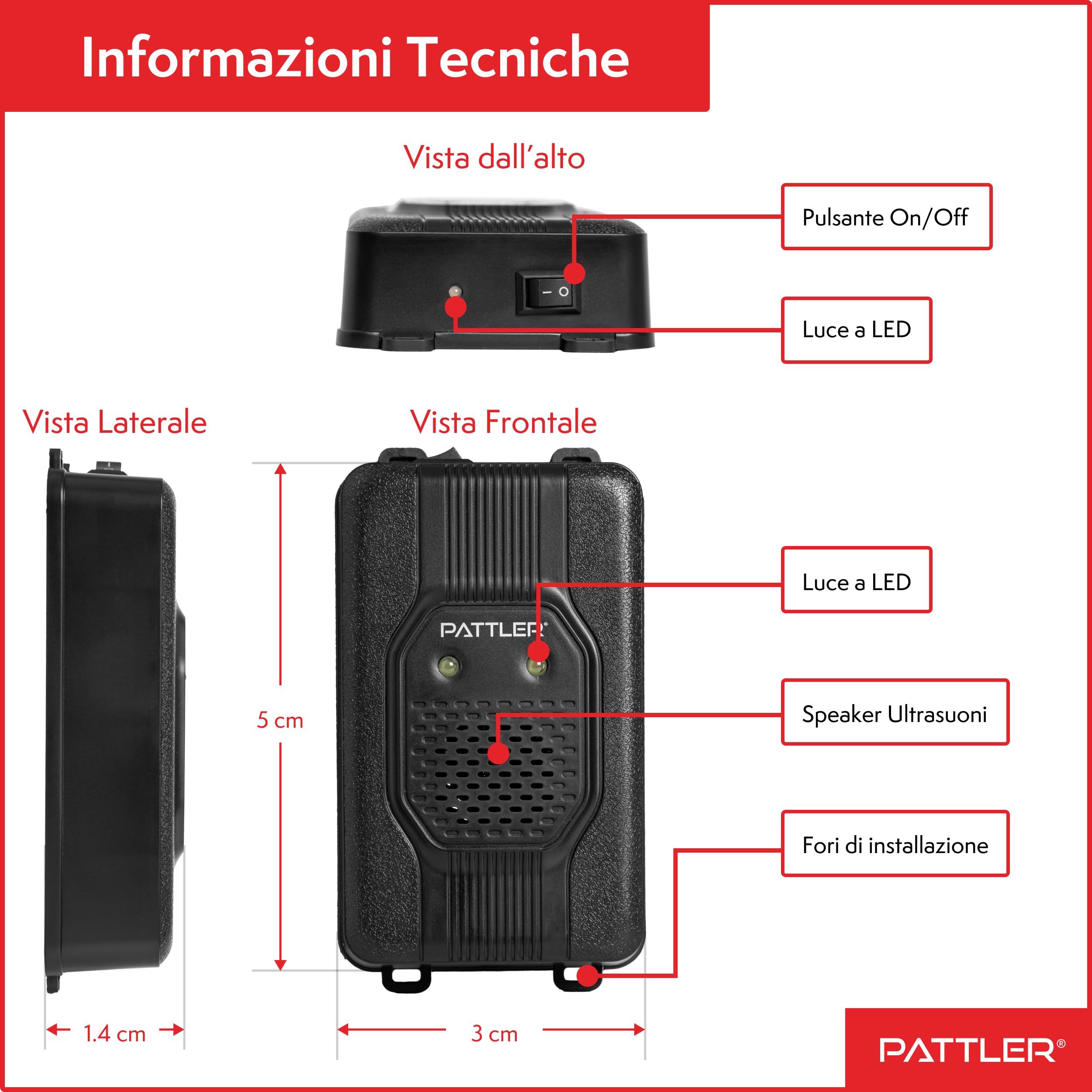 PATTLER Dissuasore Anti Martora per Auto con Luce - Alimentazione con Batteria Auto 12V, Batteria AA o USB - Protezione Ultrasuoni Contro Le Martore per Auto, Giardino, Soffitta - 1PZ