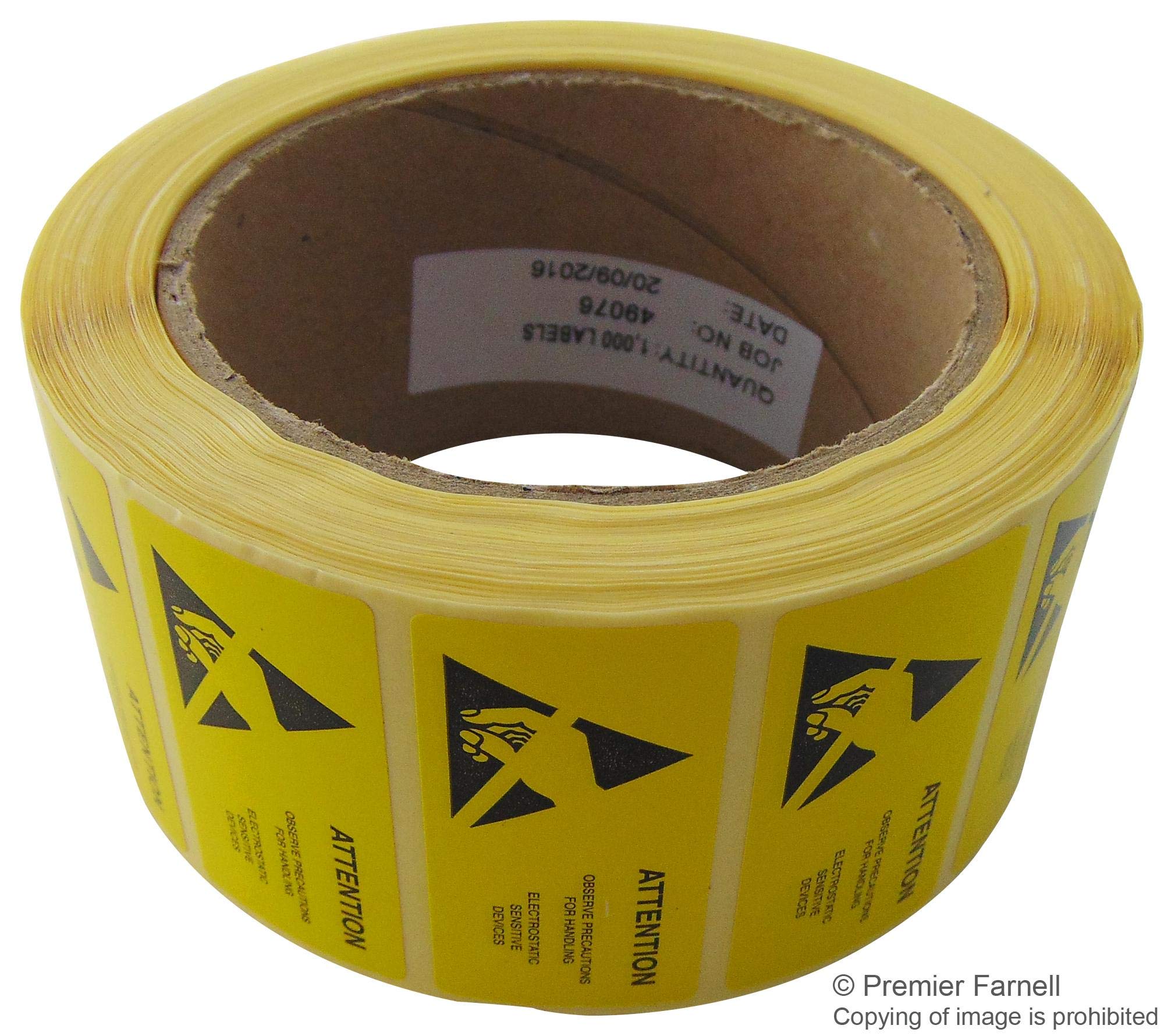 Labels, ESD Warning, Yellow, 50mm, 66M, Pre Printed Labels
