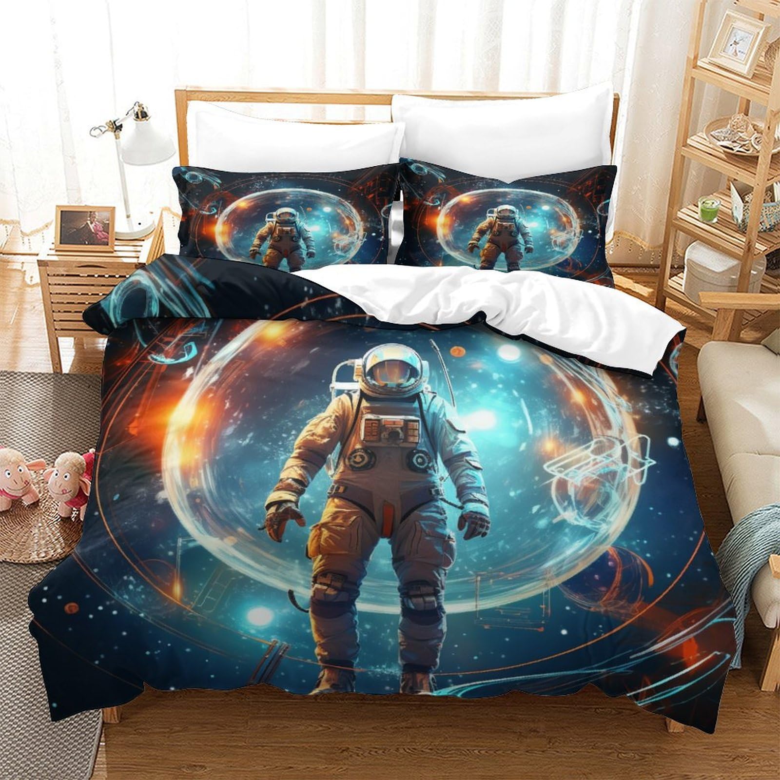 Housse de couette astronaute respirante et super douce en microfibre 260x220cm