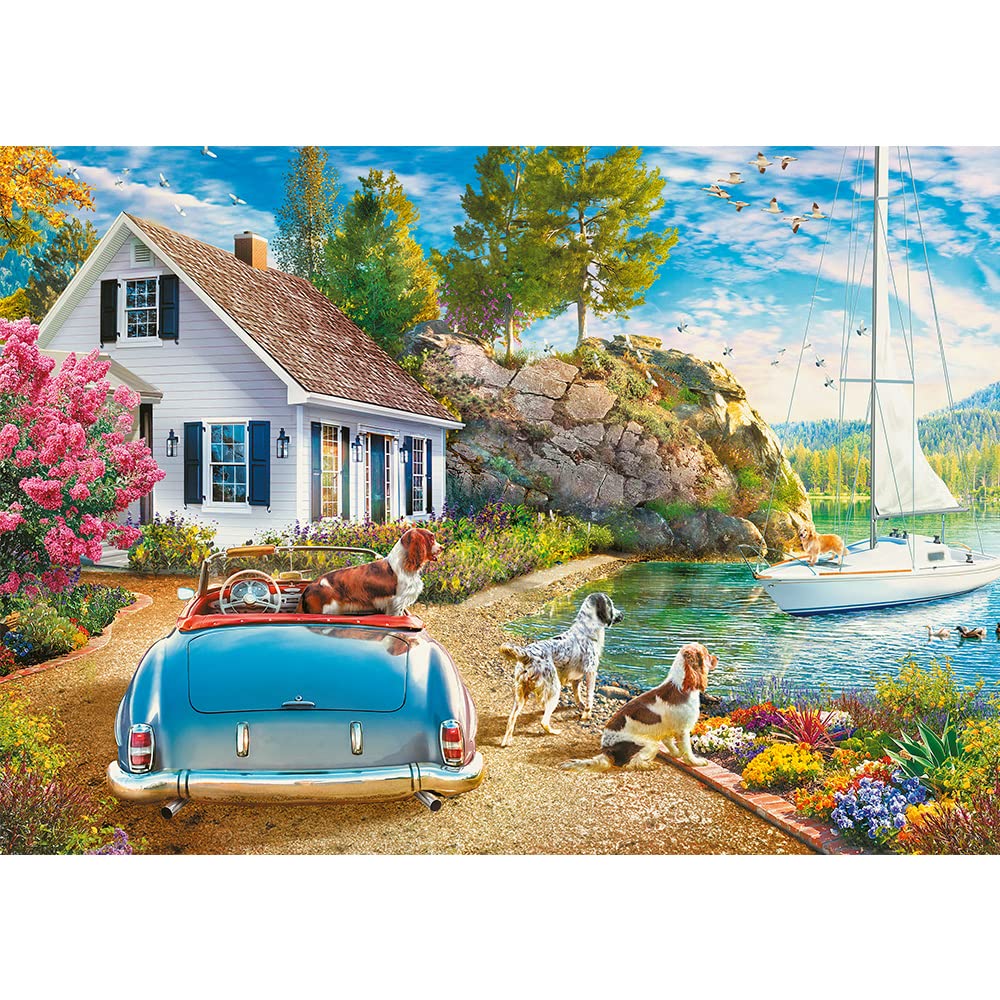 Trefl - Wakacyjna Przystań - Puzzle 2000 Elementów - Psy, Lato, Żaglówka, Nowoczesna Układanka DIY, Kreatywna Rozrywka, Zabawa, Puzzle Klasyczne ze Zwierzętami, dla Dorosłych i Dzieci od 12 Lat | CZERWONY, DIY, kreatywna rozrywka, klasyczna układanka, 14+