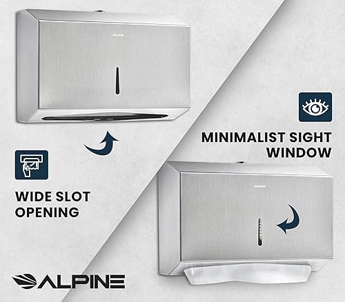 Miniatura 3 de Alpine - Dispensador de toallas de papel comercial para soporte de pared para toallas de papel multipliegue, triple y plegado en C, dispensador de