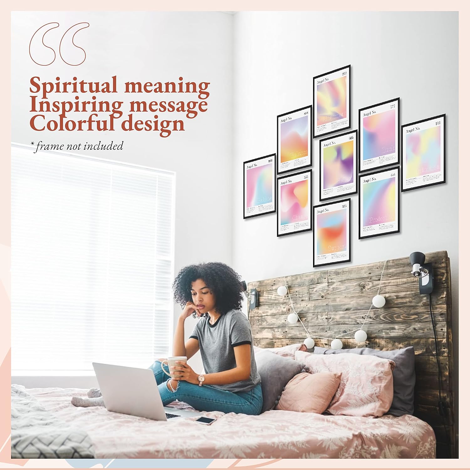 97 Decor Angel Number Poster - Aura Poster Aesthetic, Spiritual Posters, Gradient Angel Numbers Print, Pink Aura Energy Pictures, Balance Prints Coloful Wall Art for Home Bedroom Decor (8x10 UNFRAMED)