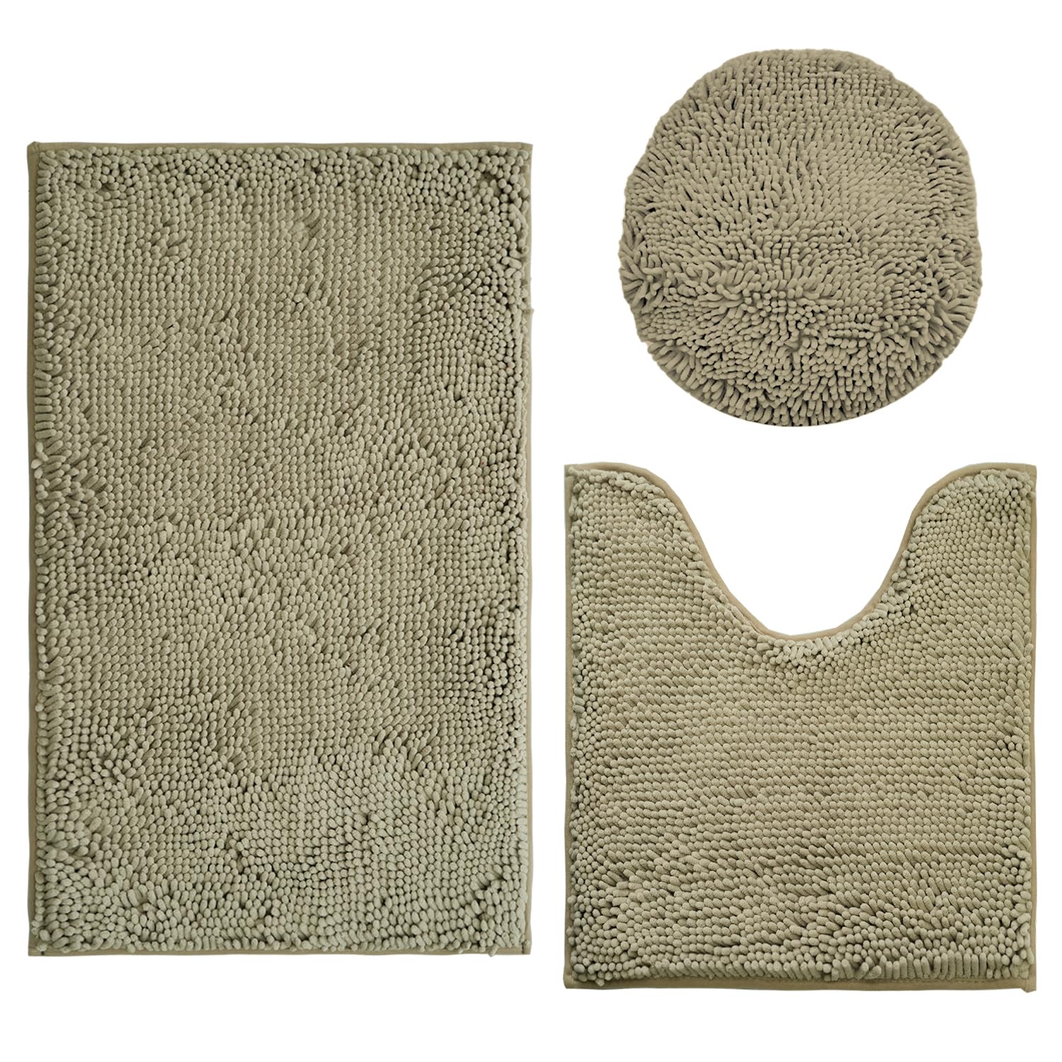 BOANKODU Bathroom Rugs Sets 3 Piece Ultra Soft Chenille Bath Mat, Non-Slip and Super Absorbent Bathroom Rug, Strong PVC Underside, Machine Washable