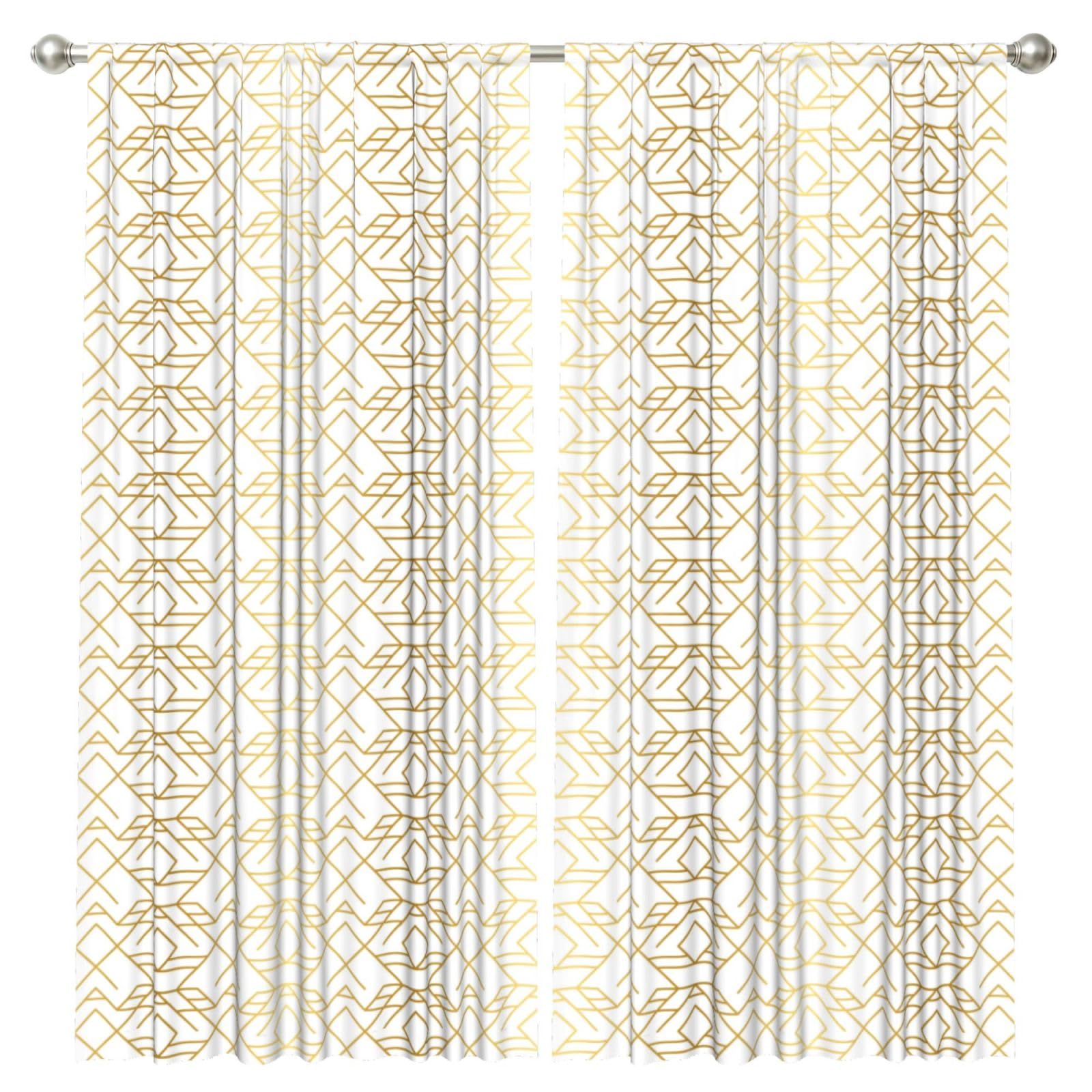 InOmak Golden Geometric Pattern, 2 Panels Window Curtains 52 x 84 Inch Blackout Curtains for Living Room Bedroom