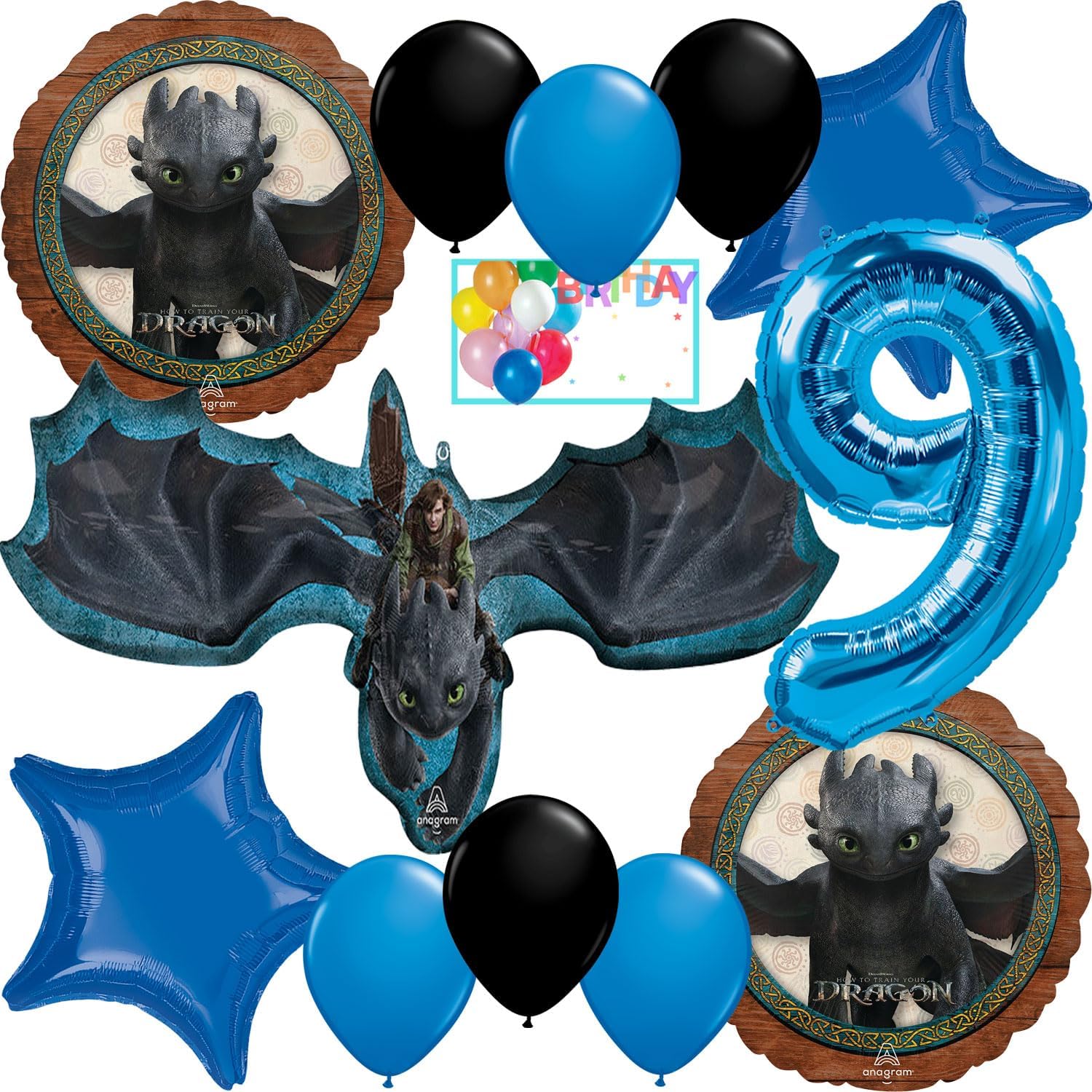 Anagram Balloons Licensed Party Supplies Ballon Set Dragon 9th Birthday Decoration Bouquet Multicolored,