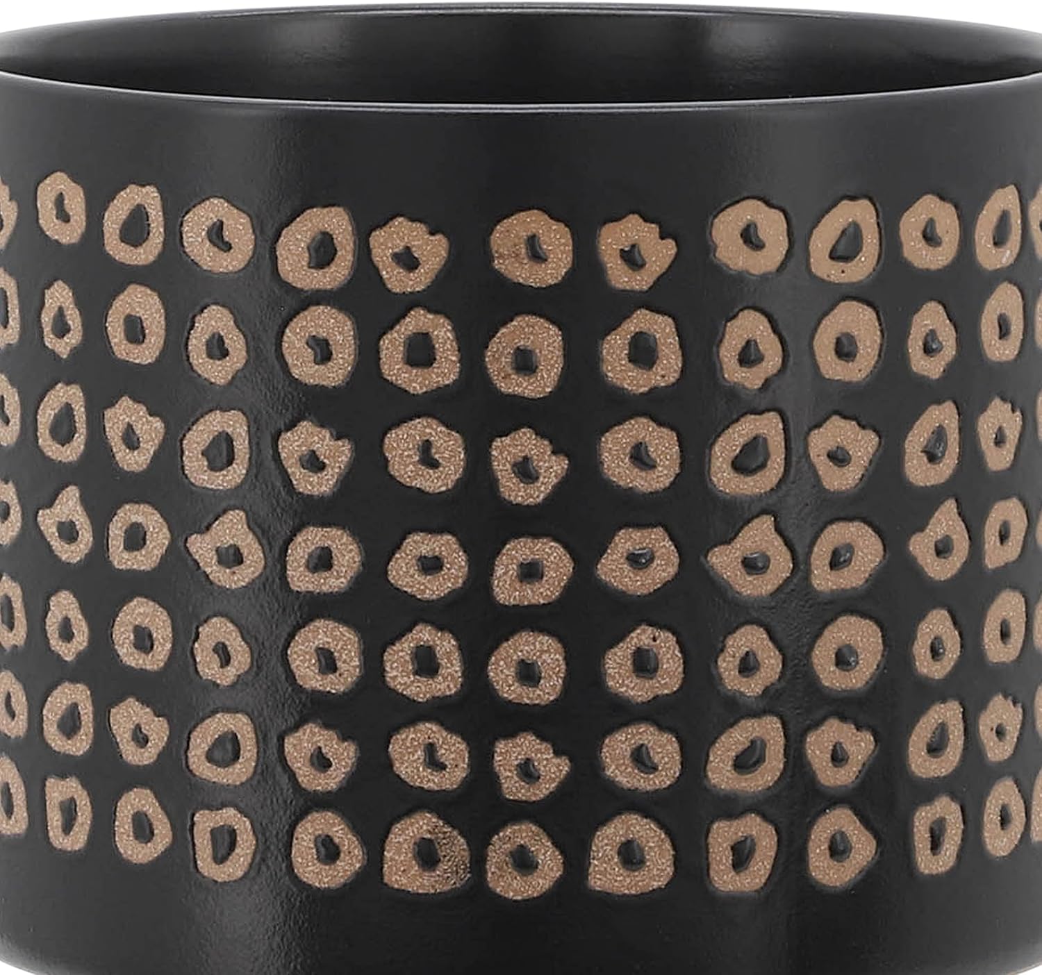 Set of 2 Ceramic Planters with Bamboo Stand Plant – Plant Stand Indoor Display Greenery, Living Room & Outdoor Decor – Aztec Pattern Planters for Collected Home Decor – 10.5" & 7.75"– Brown Black