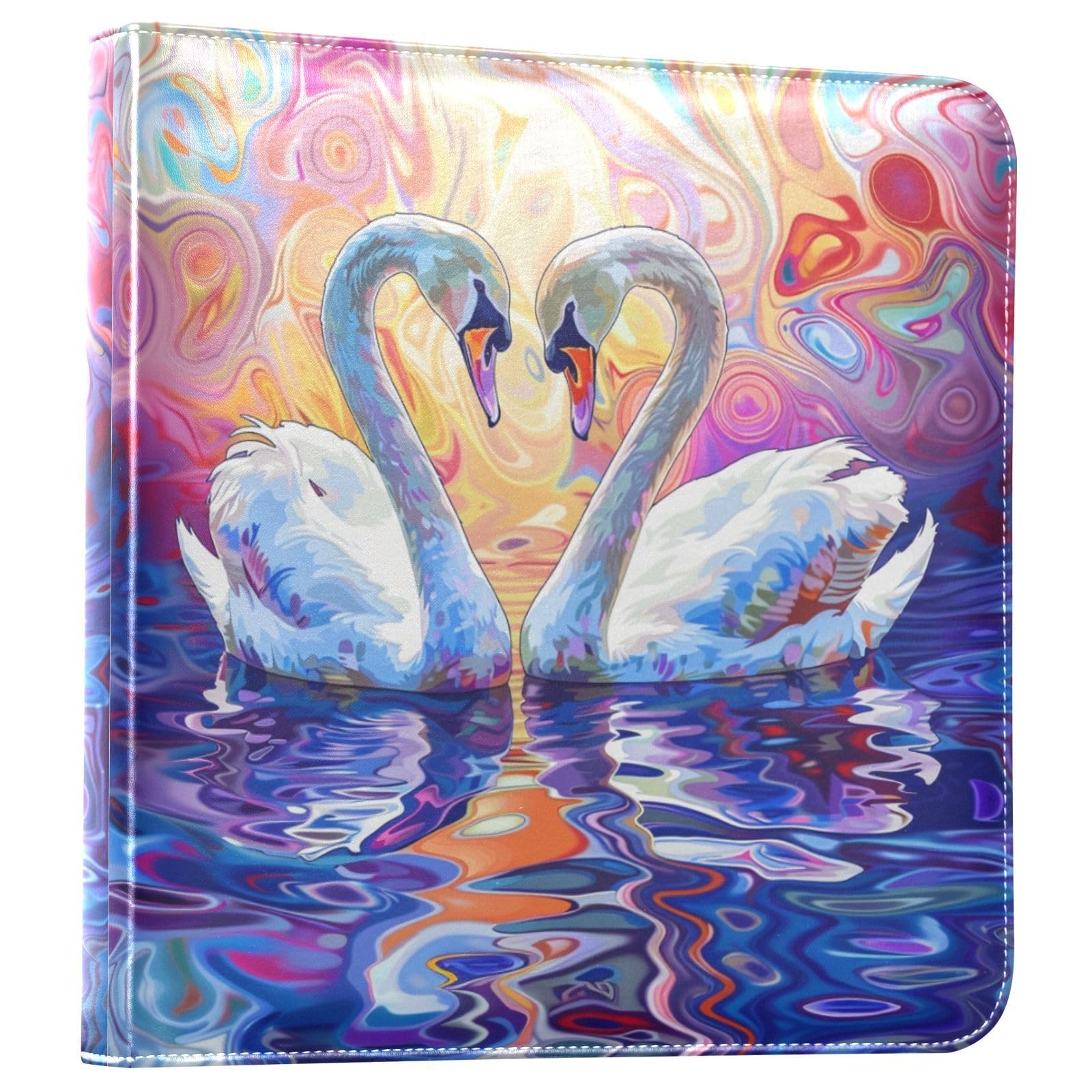 JIPONI Swan Couple Colorful Large Photo Album, DIY Leather Cover Scrapbook Albums for 4x6 5x7 6x8 Pictures, Self Adhesive Memory Book for Wedding, Baby, Family