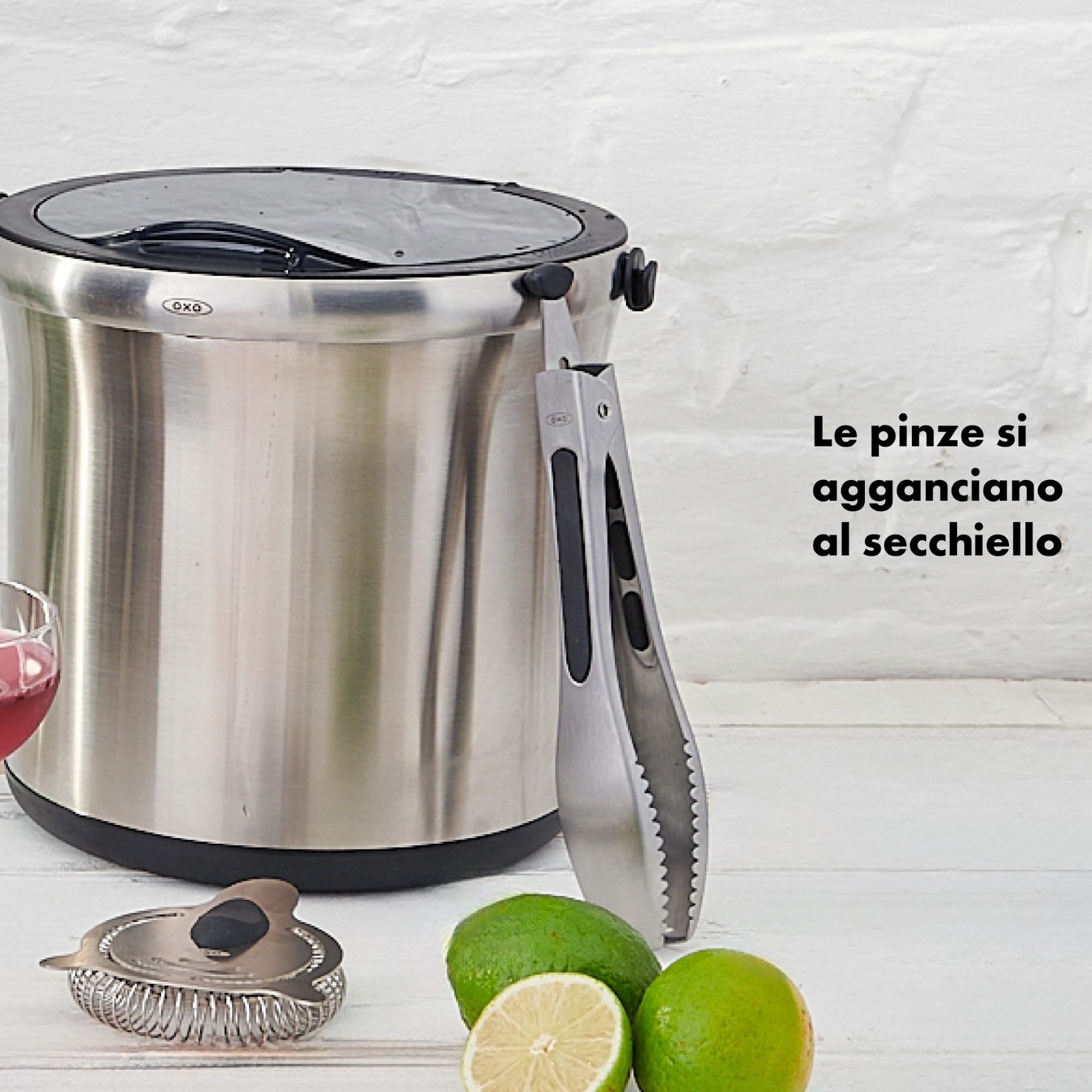 OXO Steel Set di secchiello per ghiaccio e pinza in acciaio