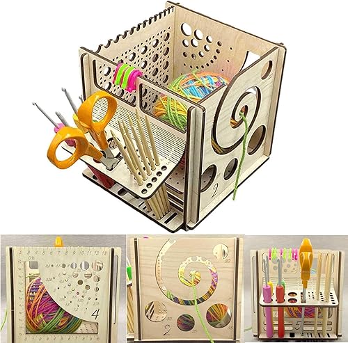 Tazón de hilo de madera todo en uno, cuenco de hilo de madera para tejer, almacenamiento de hilo para bolsa de punto, soporte para herramientas de