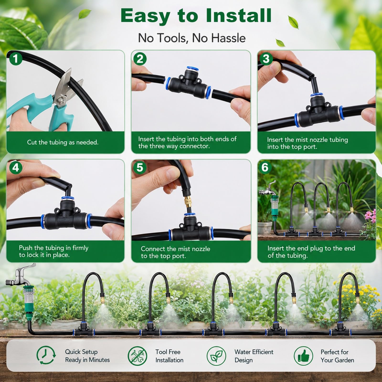 Kit De Riego por Aspersión para Jardín, Systems De Riego | Fácil Instalación (hazlo Tú Mismo), Conexión A Prueba De Fugas, Flexible Y Ahorra Agua; Para Camas(30m(98.4ft))