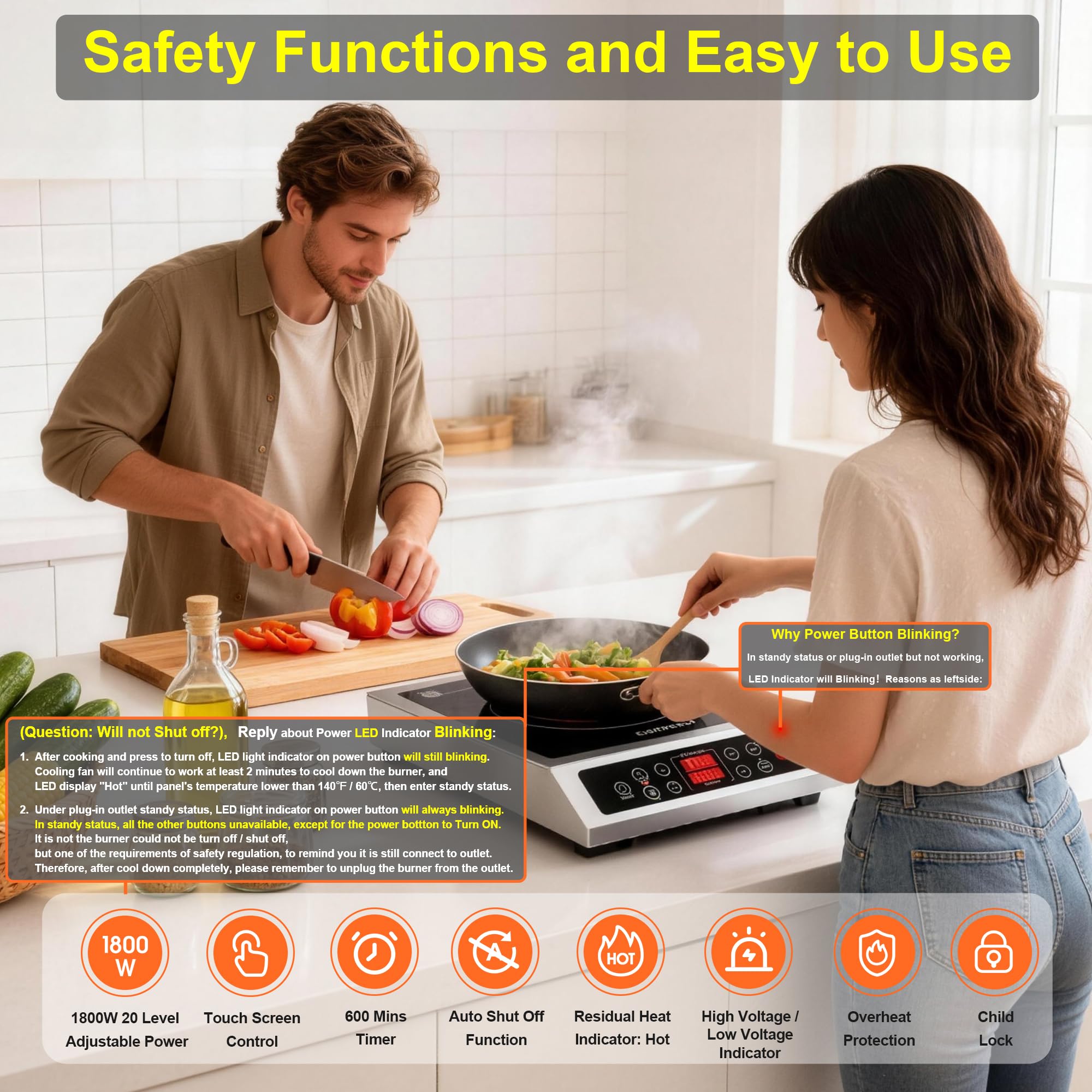 Stainless Steel Induction Cooktop, Professional Commercial Grade Single Burner Electric Cooktop, 1800W Hot Plate Portable Countertop Cooker with Temperature Control, Compatible with Magnetic Cookware — Amazon image 7