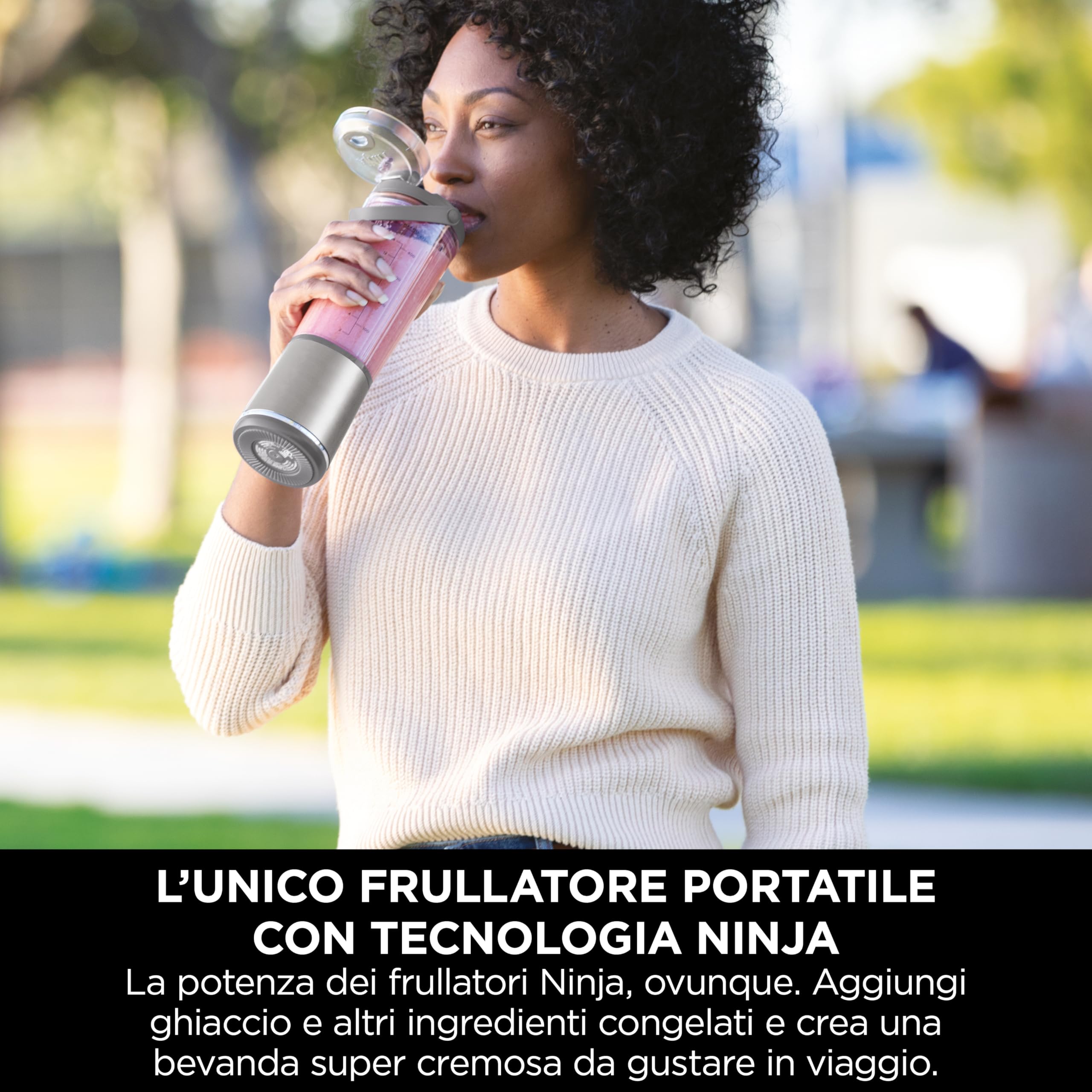 Ninja Blast Frullatore Portatile x2 530 ml, Coperchio Antiperdite e Beccuccio, Senza Filo, Ricaricabile, Frullati Proteici, Frulla Ghiaccio e Frutta congelata, Oro Rosa, Argento Metallico, BC151UKEUGV