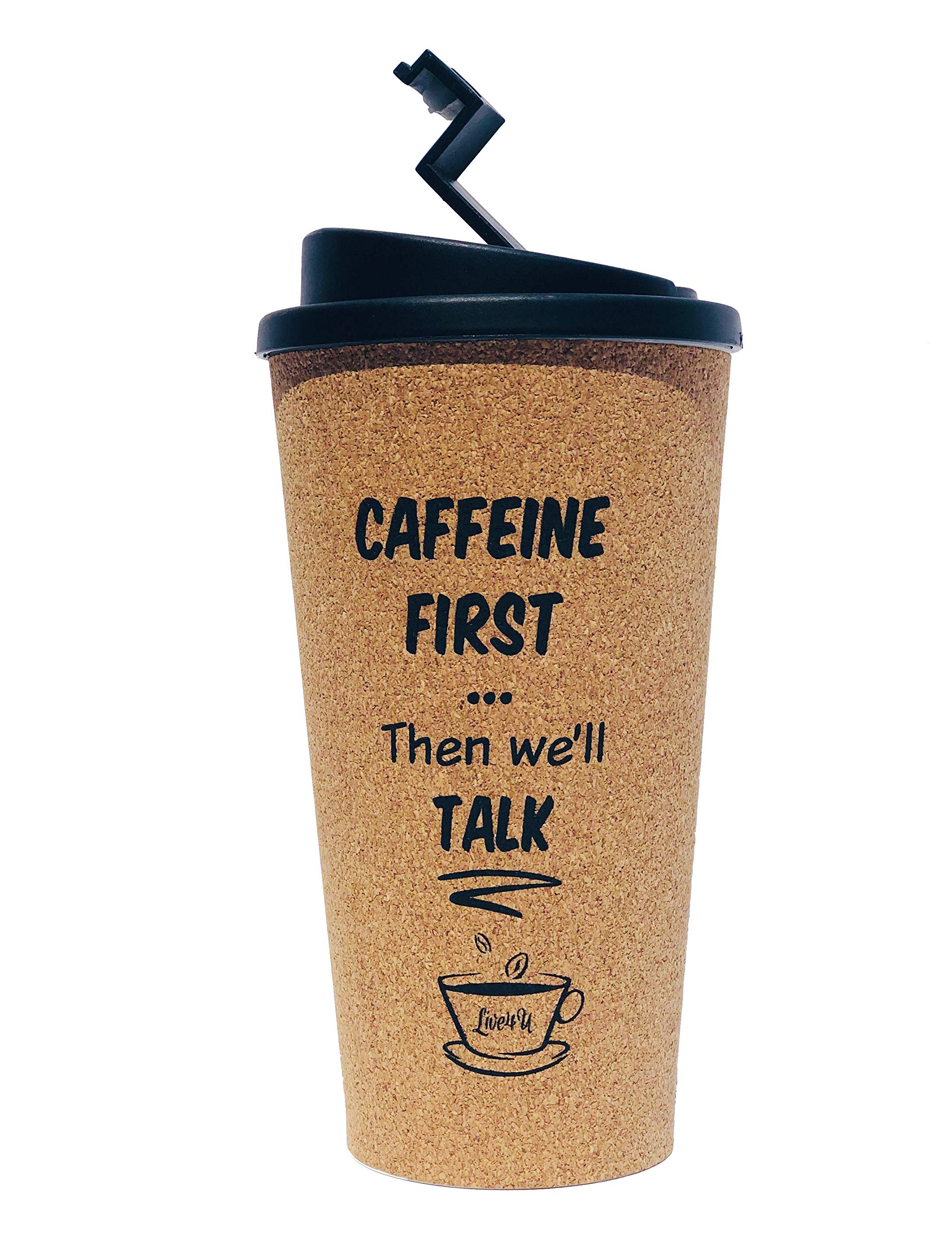 كوب قهوة فلين من لايف فور يو 500 مل كوب جافا قابل لإعادة الاستخدام ومعزول بجدار مزدوج مثالي للشاي أو القهوة الساخنة المثلج اشرب الكافيين في وعاء مقاوم للماء وخال من البيسفينول