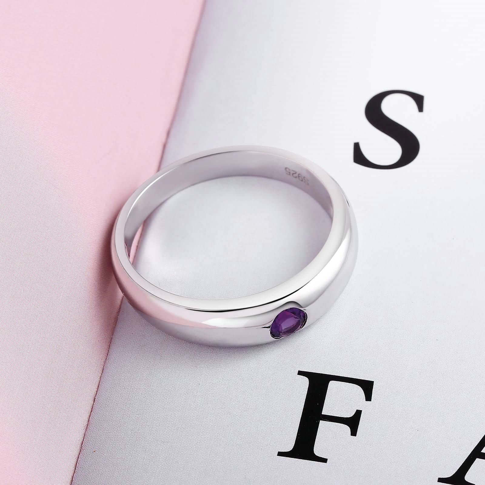 Fedine Argento 925 Donna,FEDI Nuziali Solitario Rotondo 3.5x3.5MM Zirconia Cubica Anello Matrimonio Donna Argento Viola