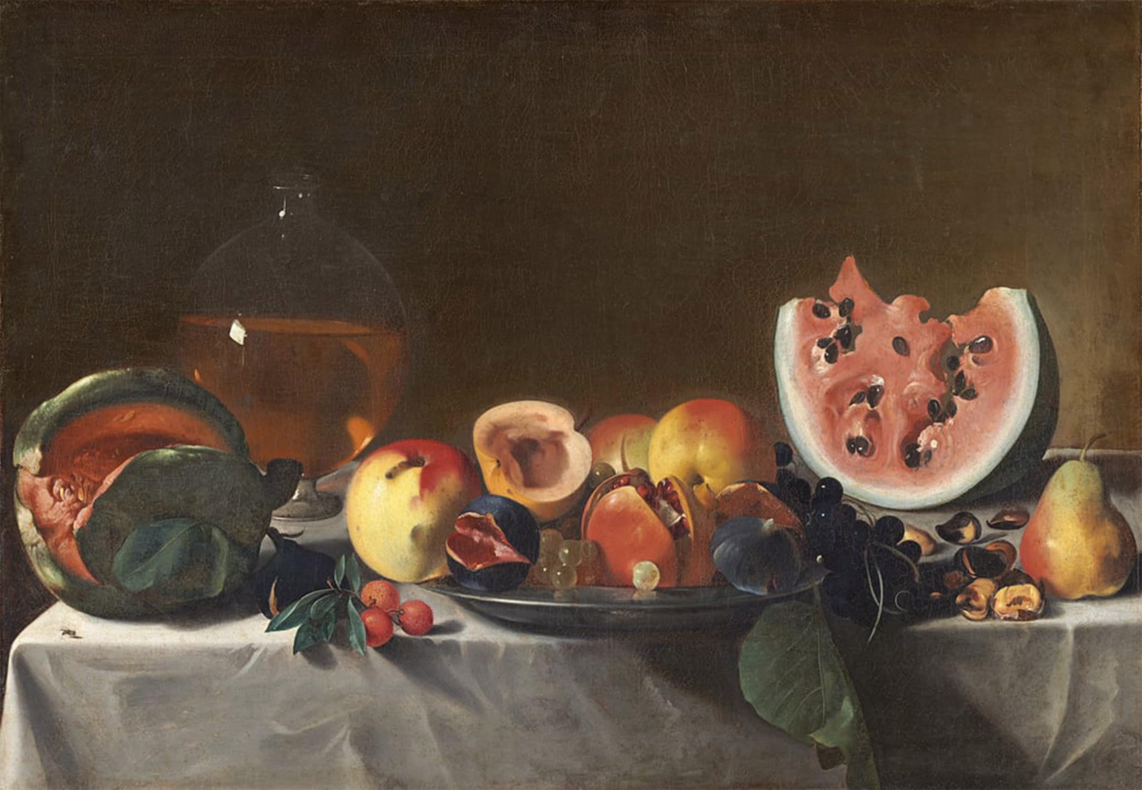 SERENDIPITP Vintage Picture Print on Canvas Wall Art Poster Still Life with Watermelons by Carlo Saraceni Artwork Print Poster for Wall Decor 60x90cm