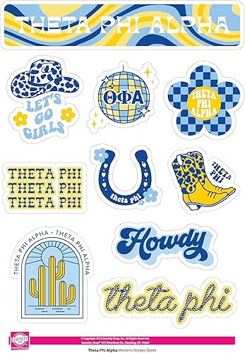 Miniatura 5 de Theta Phi Alpha - Hoja de calcomanías de vinilo de diseño occidental con diseños con licencia oficial, adhesivo extraíble, 10 calcomanías por hoja,