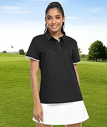 Camisa polo feminina de golfe com gola e manga curta, leve, com absorção de umidade, casual, 3 botões
