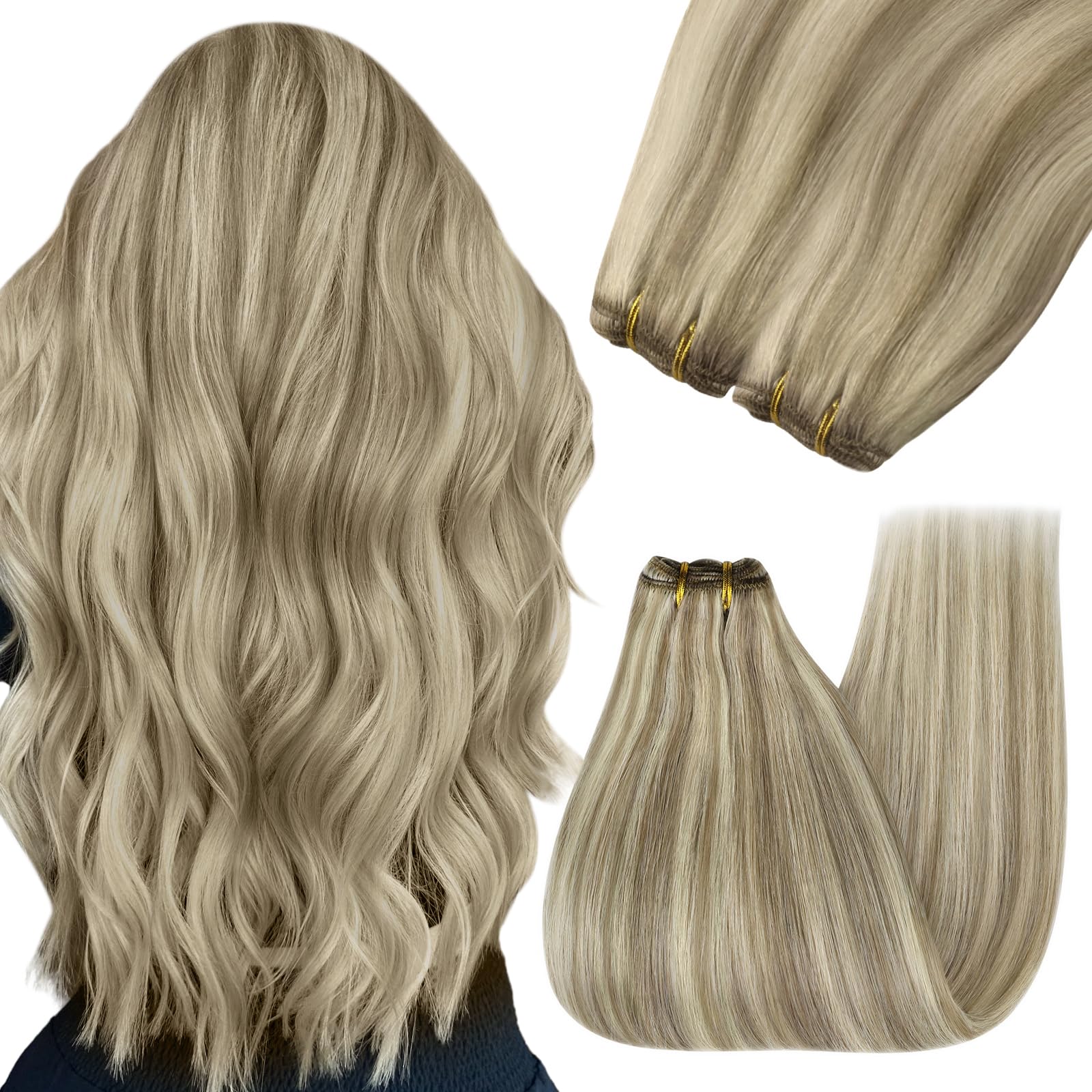 YoungSeeWeft Hair Extensions Human Light Brown Sew in Real 18 Inch Blonde with 100G, 3.5274 Ounce