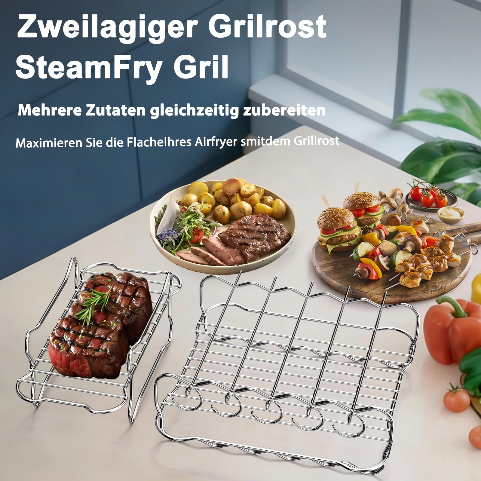 Heißluftfritteuse Zubehör für Philips Airfryer 3000-5000 Serie 9L | Faltbar Silikonform Zubehör Set, Wiederverwendbare Auflaufform Einsatz, Für Philips Dual Basket Airfryer NA350/NA550 9L