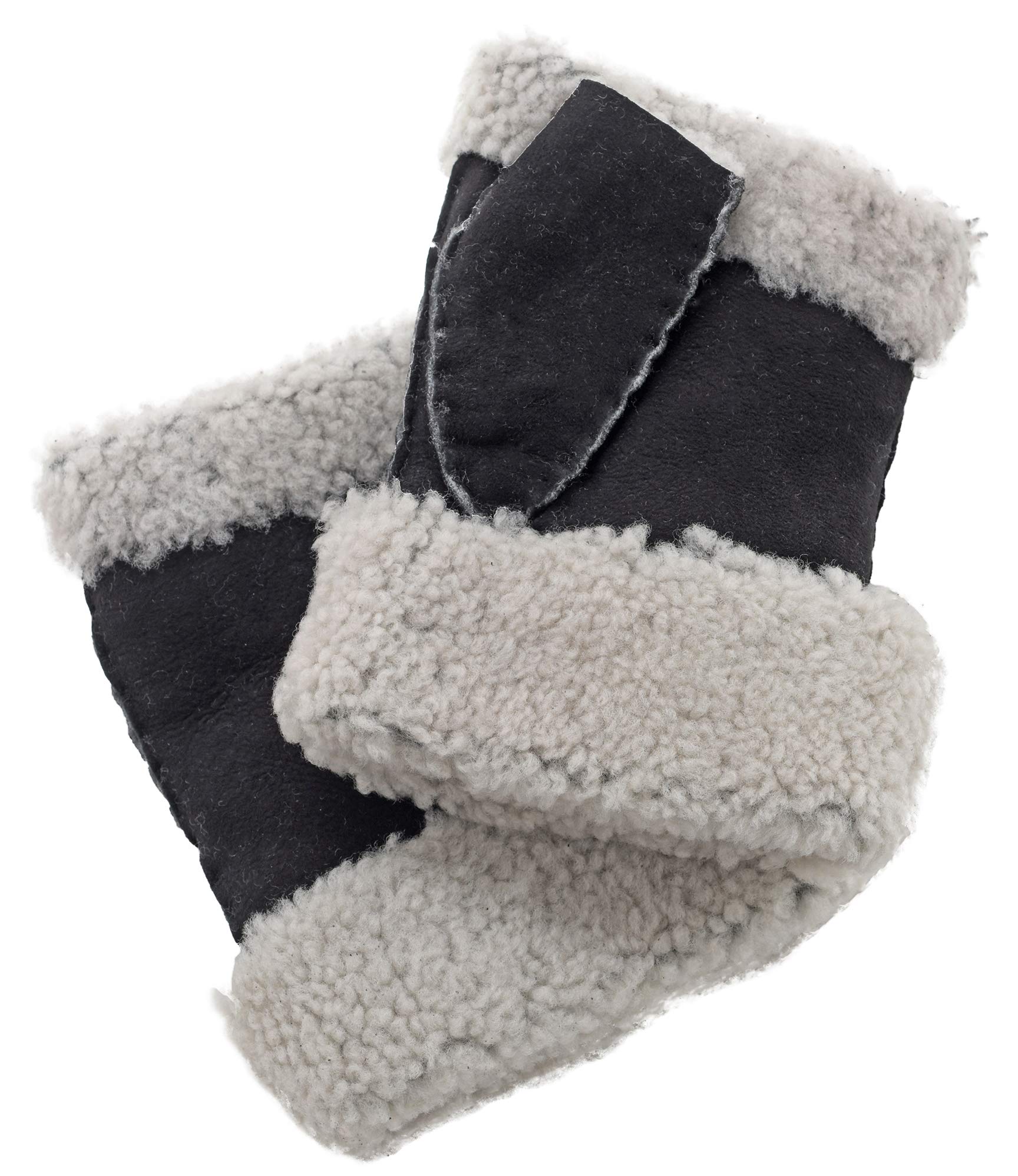 Lambland Women's Black Premium Sheepskin Hand Sewn Cold Weather Winter Fingerless Gloves (Black)