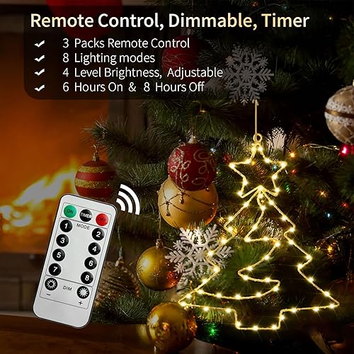Miniatura 3 de Raymall - 3 luces de ventana de Navidad, 55 LED alimentadas por pilas, luces de silueta de ventana de Navidad con temporizador, 8 modos de
