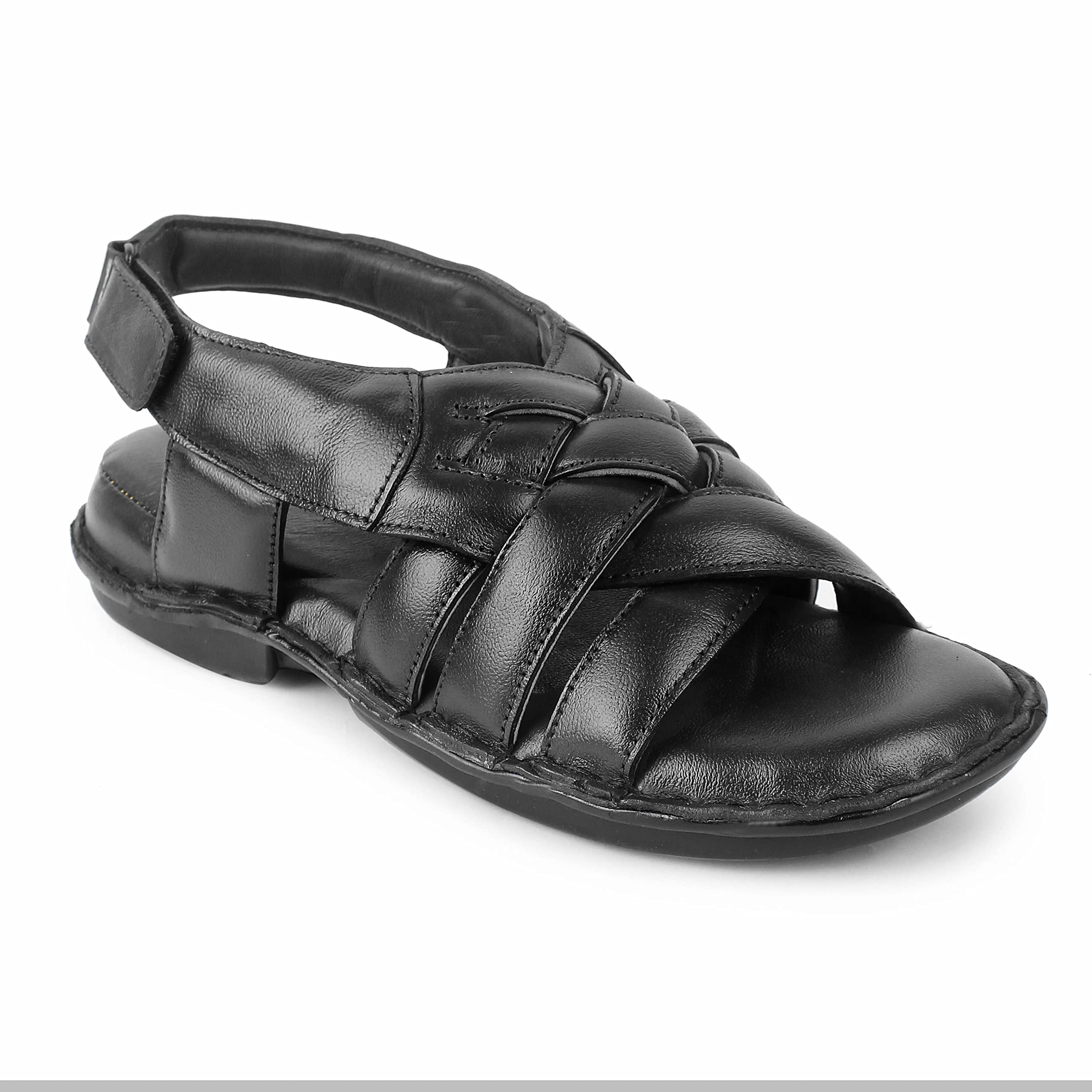 FEATHER LEATHER Genuine Leather Mens Sandals & Floaters - Super Comfortable & Stylish Sandals For Men (Black - 10 UK) (B0BB1YVLD1) Amazon Price History, Amazon Price Tracker