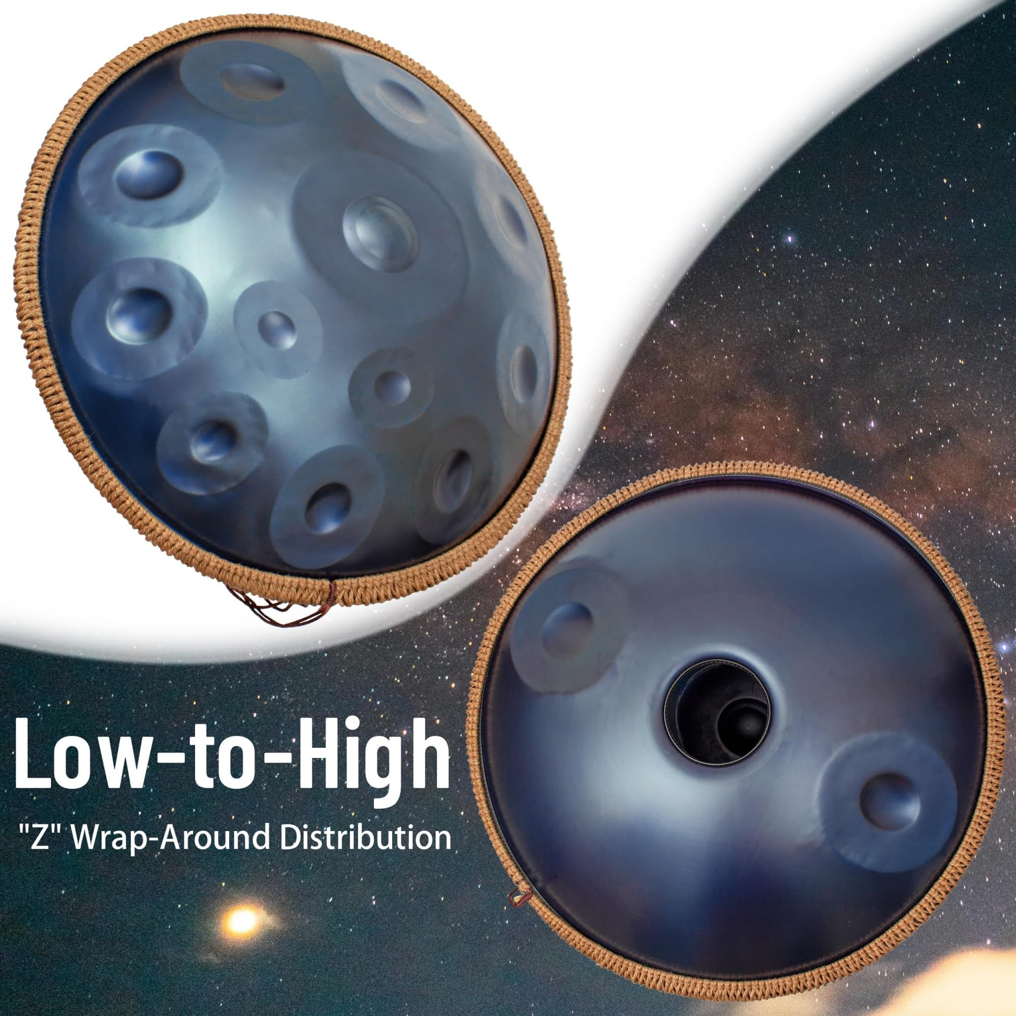 Ręczny zestaw perkusyjny, D-moll 22", 432 Hz/440 Hz, stalowy ręczny instrument perkusyjny, profesjonalny instrument ręczny, do medytacji, muzykoterapii i występów na żywo (C, 9 notatek)