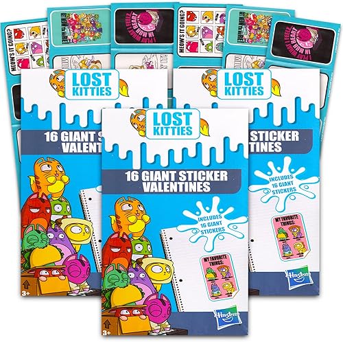 Divertidas tarjetas de San Valentín de gatos para niños 48 calcomanías de intercambio de regalos de aula de San Valentín Escuela preescolar