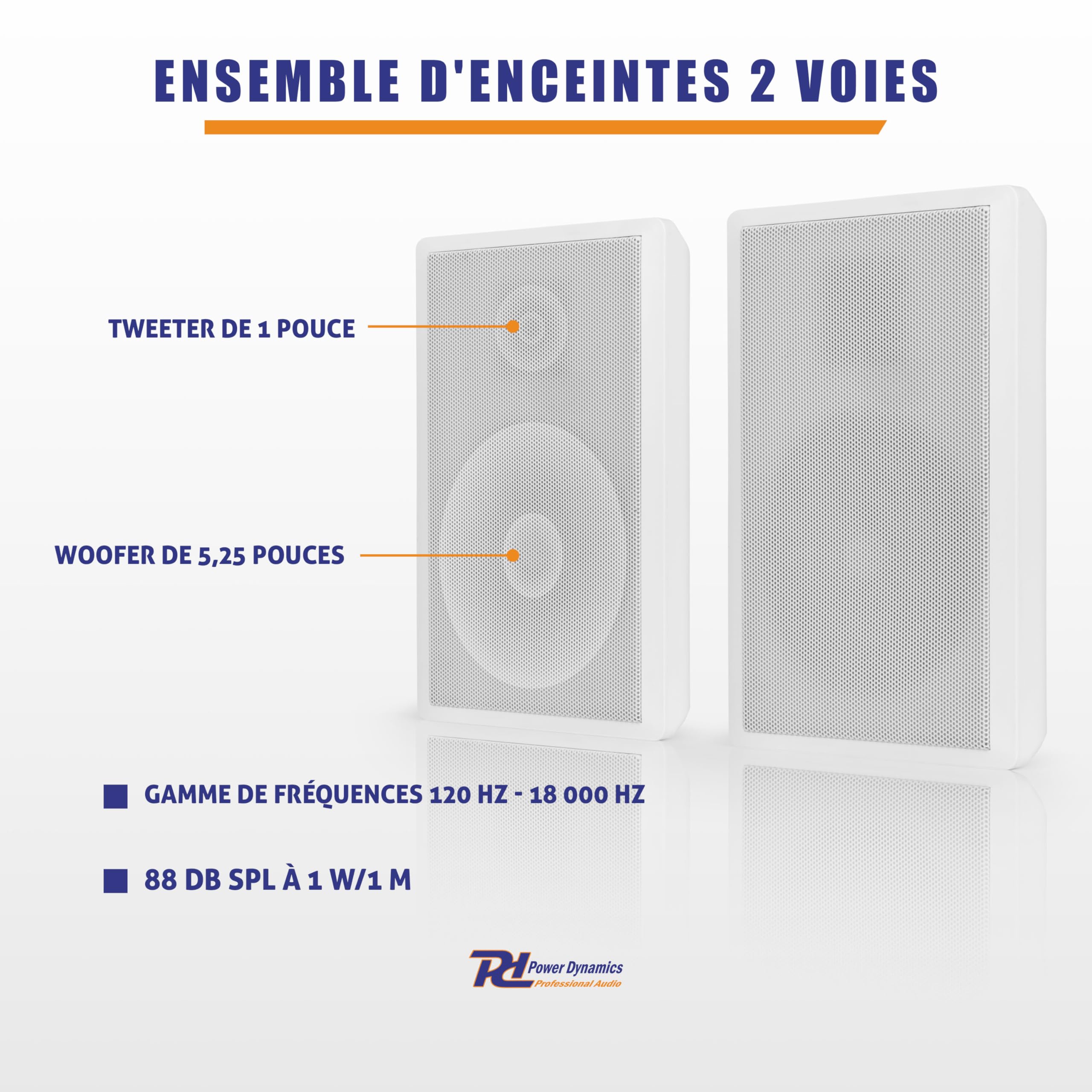 Power Dynamics WSF30W Paire d'Enceintes Murales Plates 100V 2 Voies - Blanc, 10 Watts RMS, Woofer 5,25", Tweeter 1", Idéale pour Magasins, Restaurants, Musées, Couloirs