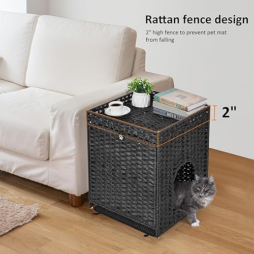 Miniatura 10 de Caja de arena para gatos con alfombrilla de arena suave muebles ocultos de baño para gatos con puerta casa de gato de ratán tejida a mano jaula para