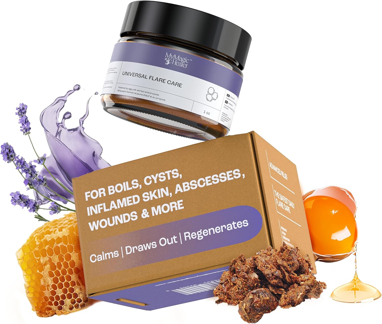 Universal Flare Care | Relief for 97% of Skin Issues | Cysts, Inflamed Skin, Hidradenitis Suppurativa, Abscesses, Impetigo | All Natural Flare Up Solution With Propolis & Egg Yolk Extract 1 oz