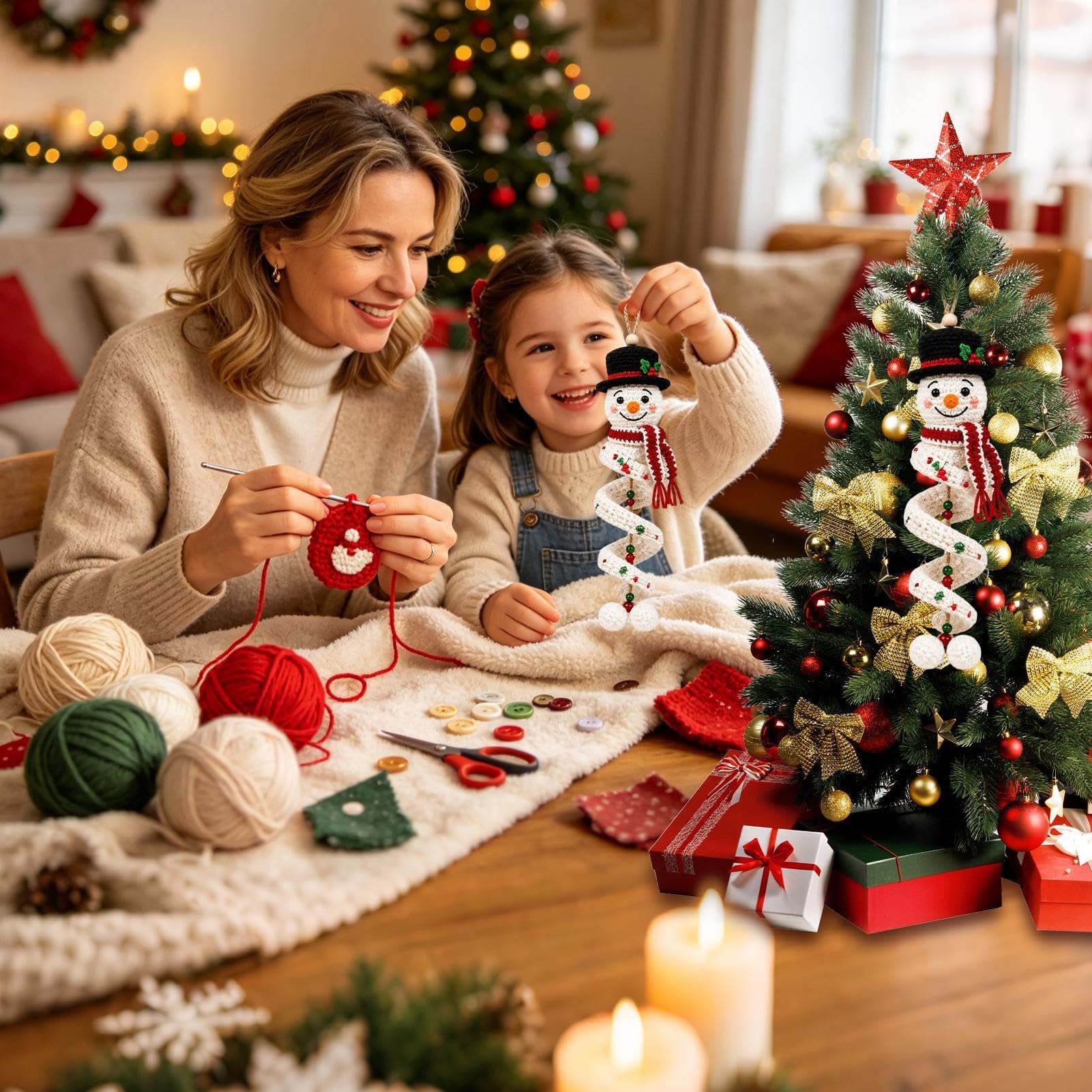 Kit de bricolaje de a.dorno en espirals de muñeco de nieve de ganchillo | Juego de manualidades colgantes de Navidad 3D, kits de manualidades hecho a mano de Navidad para principiantes