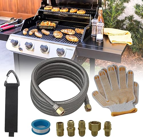 Miniatura 6 de Extensión de manguera de propano trenzado de alta presión de 10 pies con acoplamiento de conversión de 38 pulgadas a NPT hembra de 12 pulgadas, NPT