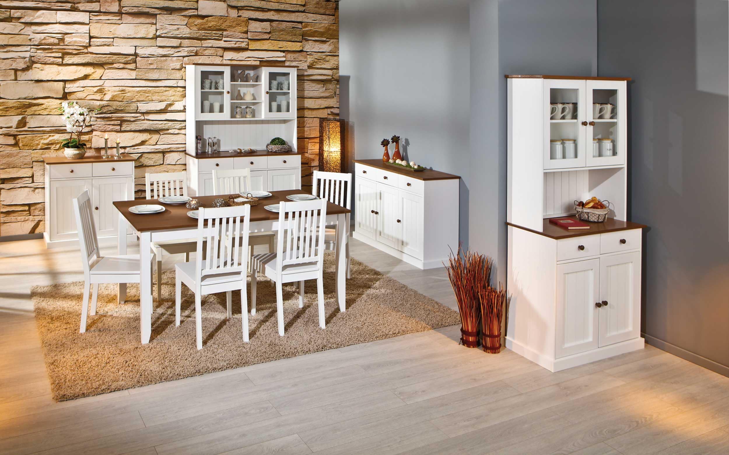 Inter Link – Kommode – Buffet – Sideboard – Kiefer massivholz – 3 Türen – 3 Schubladen – Landhausstil – Für Esszimmer – Wohnzimmer – Eingang – Westerland 4.2 - Weiß / Sepia Braun