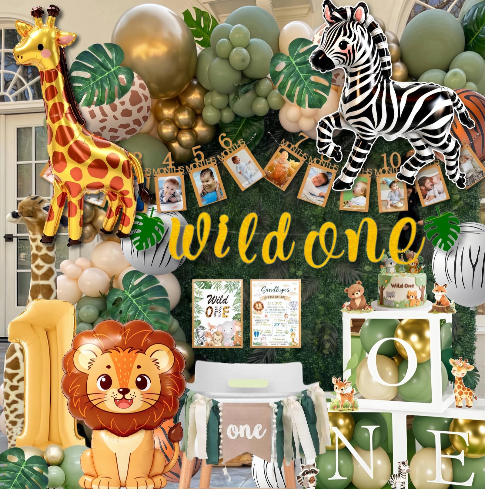 Daidle Wild One Birthday Decorations 132Pcs Safari 1st Birthday Party Kit